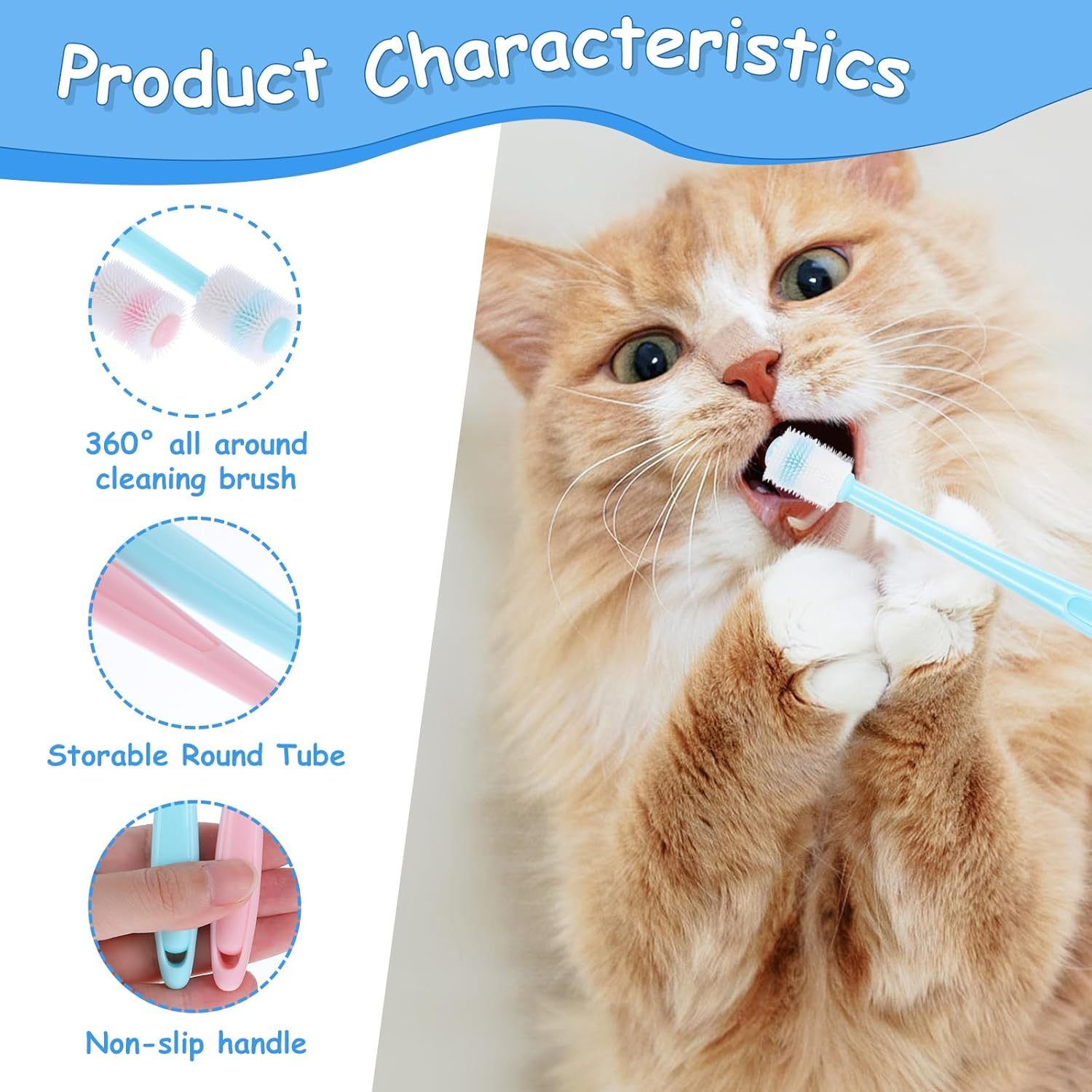 2Pcs Dog Toothbrush Cat Toothbrush, 360 Silicone Toothbrush Small Dog Toothbrush Effective & Deep Pet Teeth Cleaning Cat Dental Care, Puppy Tooth Brushing Kit for Brush Away Bad Breath(Blue, Pink) image number 5