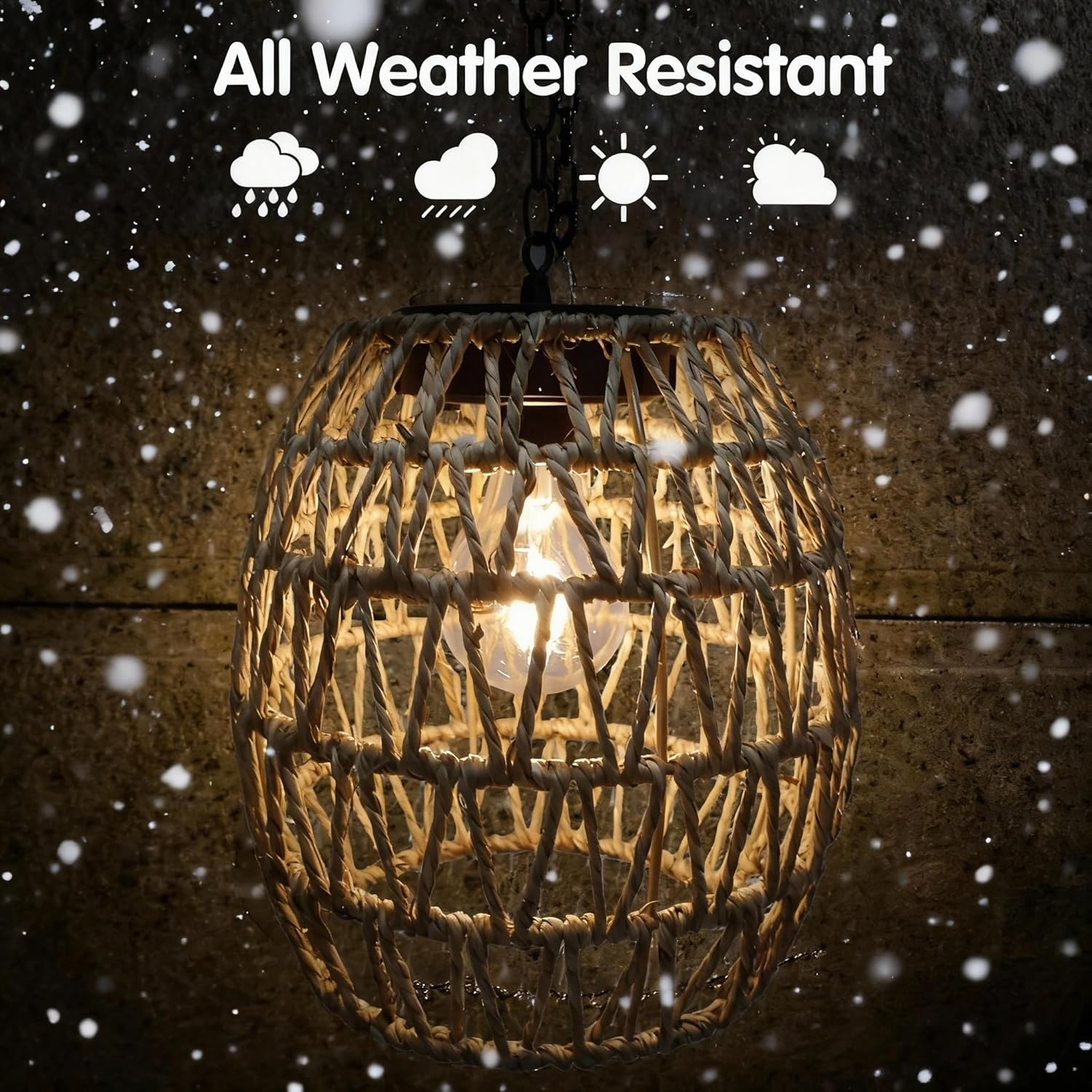 Pearlstar Solar Lights for Outdoor Hanging, Rattan Solar Lanterns for Outdoor Use with Chain, Lanterns Outdoor Weatherproof, Boho Decoration for Garden, Balcony, Patio, Courtyard and Table image number 3