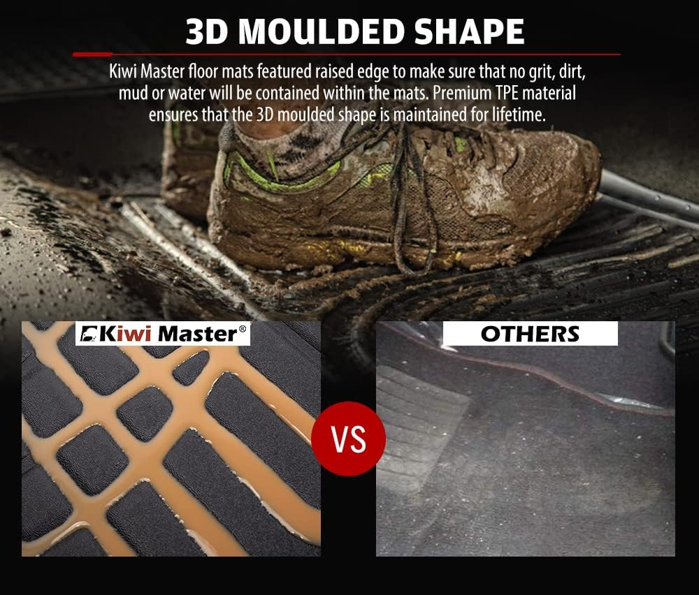 KIWI MASTER Car Floor Mat Fit for Hilux Dual Cab Auto 2016-ON - 3D TPE Anti-Slip Floor Mats Custom Fit Front & Rear Liner Waterproof, All Weather Protection image number 1
