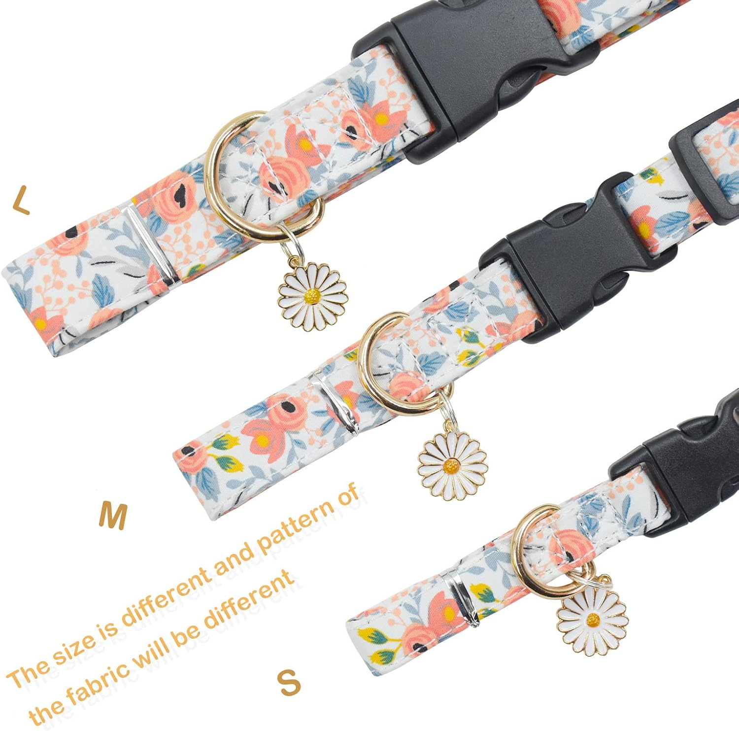 2 PCS Cotton Dog Collar Soft Cute Flower -3 Sizes Soft Nylon Puppy Collar Adjustable for Girl Female Small Medium Large Dogs (M(13-18In), Flower-1)