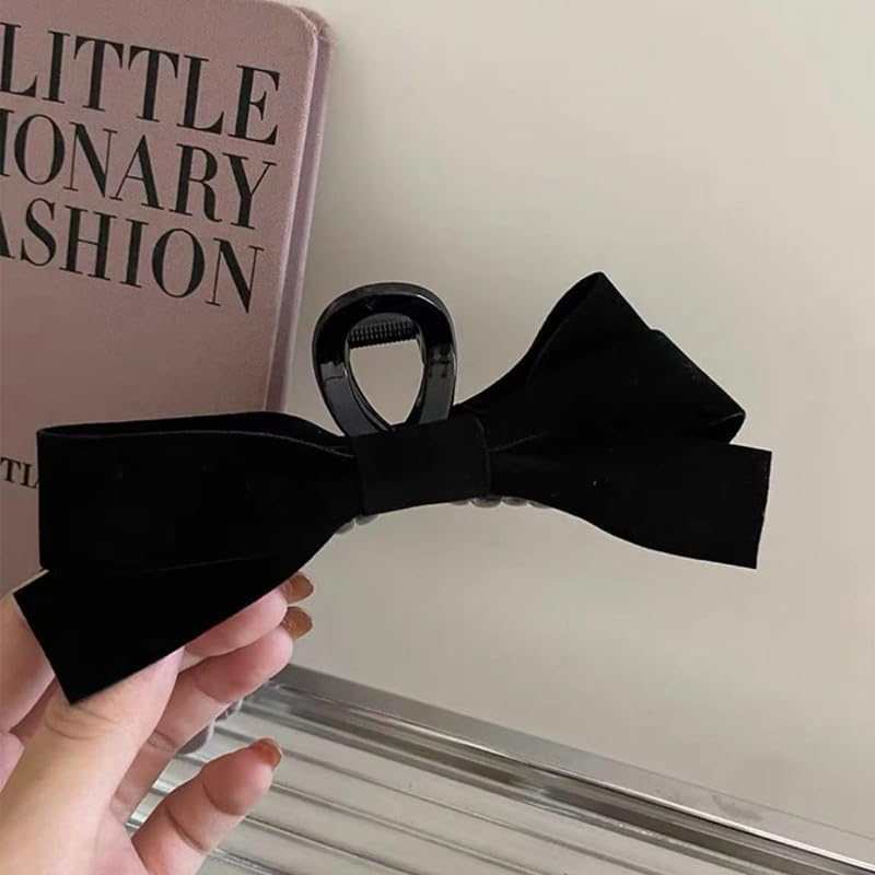 Velvet Bow Claw Clips for Women Bowknot Hair Clip Vintage Bow Hair Barrette for Tin Thick Hair Women Hair Jaw Clips Large Butterfly Clamps for Hair Claw Accessories image number 4