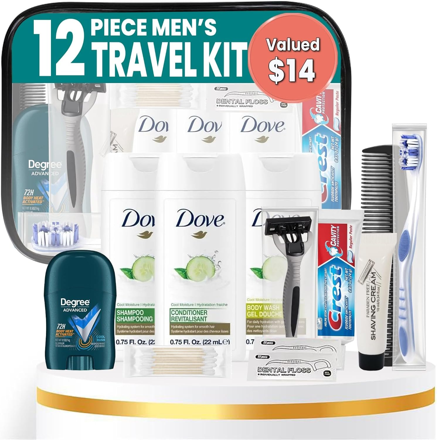 Trektote Travel Toiletry Kit for Men &ndash; 12 Piece Set of Travel Size Toiletries, TSA Compliant, Travel Essentials, Includes Shampoo and Conditioner, Body Wash, Toiletry Bag & More