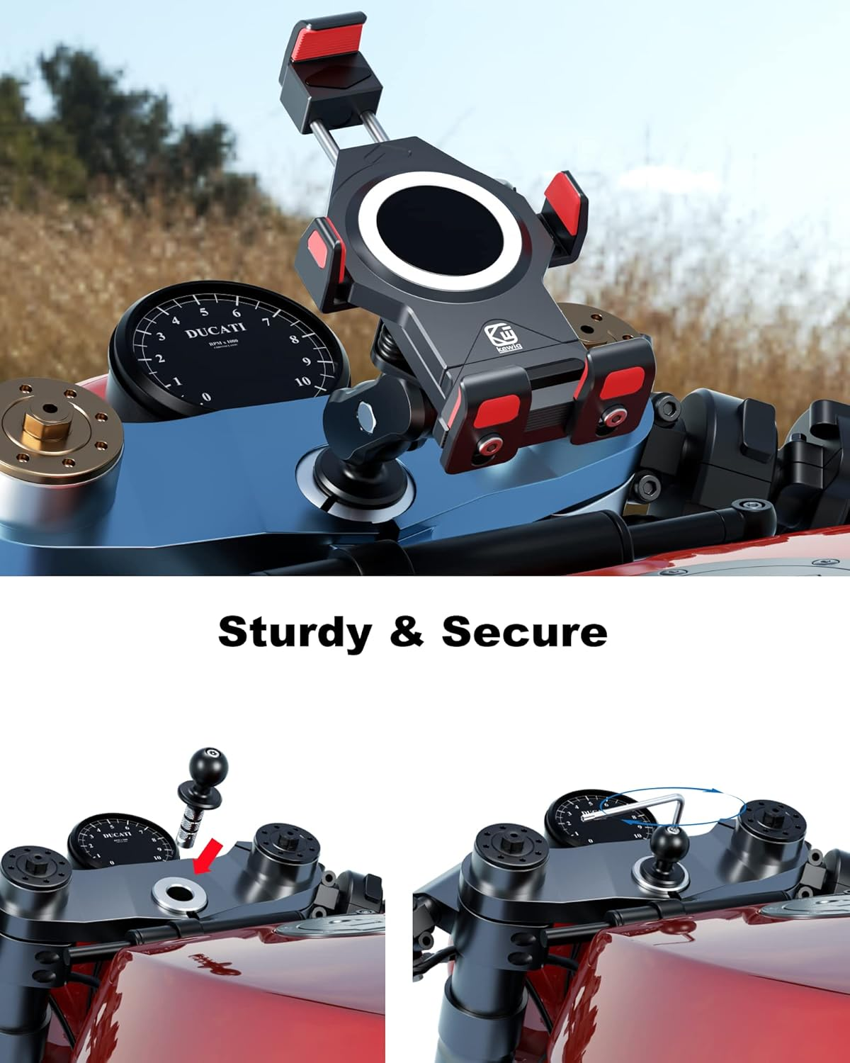 BRCOVAN Metal Motorcycle Fork Stem Mount Base with 1'' TPU Ball for Stem Holes 12Mm to 25.4Mm in Diameter, Compatible with RAM Mounts B Size 1 Inch Ball Double Socket Arm image number 4