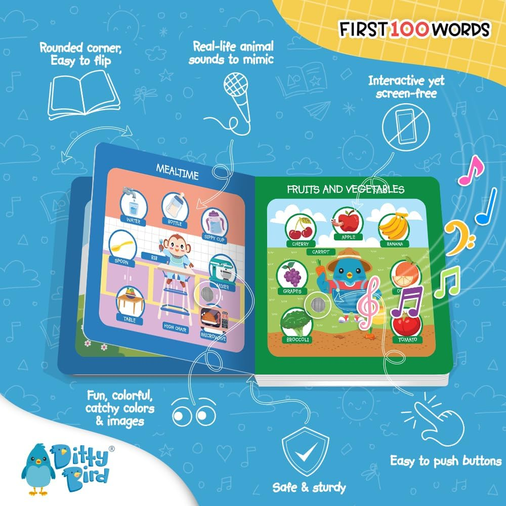 Ditty Bird First 100 Words Sound Book for Toddlers | Interactive & Educational Learning Book for Ages 1-3 | Vocabulary Building with Songs, Sounds, and Fun Facts | Perfect Learning Toy for Toddlers image number 4