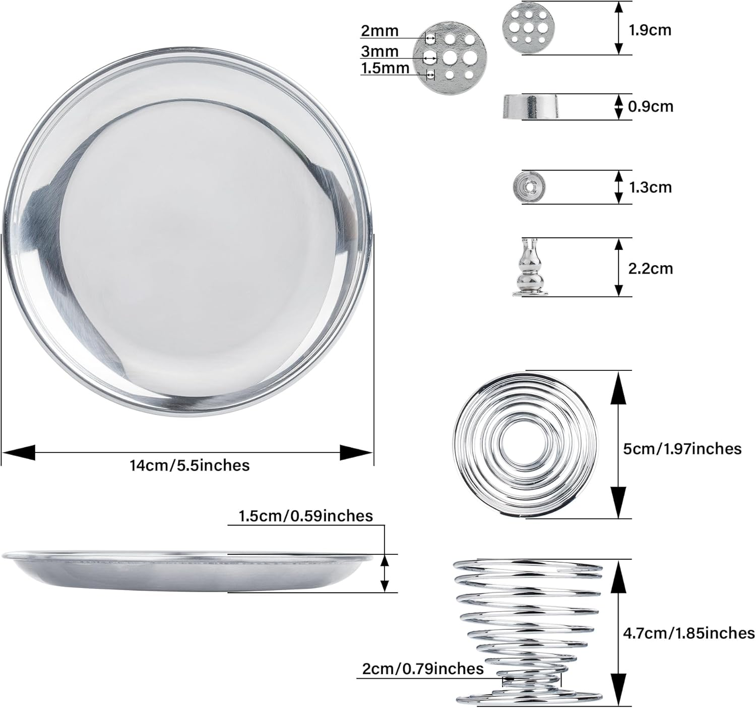 Zenbless 5 in 1 Incense Burner, Holder for Incense Sticks, Palo Santo, Sage, Coil, Cones, 5.5 Inches Brass Ash Catcher for Meditation Yoga Room(Silver)