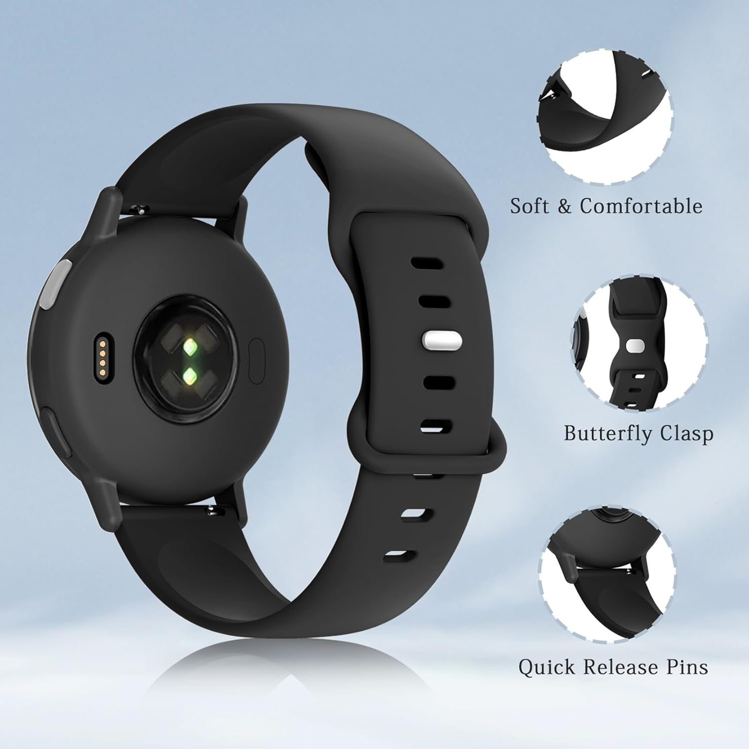 Everact 3 Pack Silicone Watch Bands Compatible with Garmin Venu 3S/Venu 2S/Vivoactive 4S/Vivomove 3S/Forerunner 255S/Forerunner 265S, 18Mm Quick Release Soft Sport Strap for Women Men image number 3