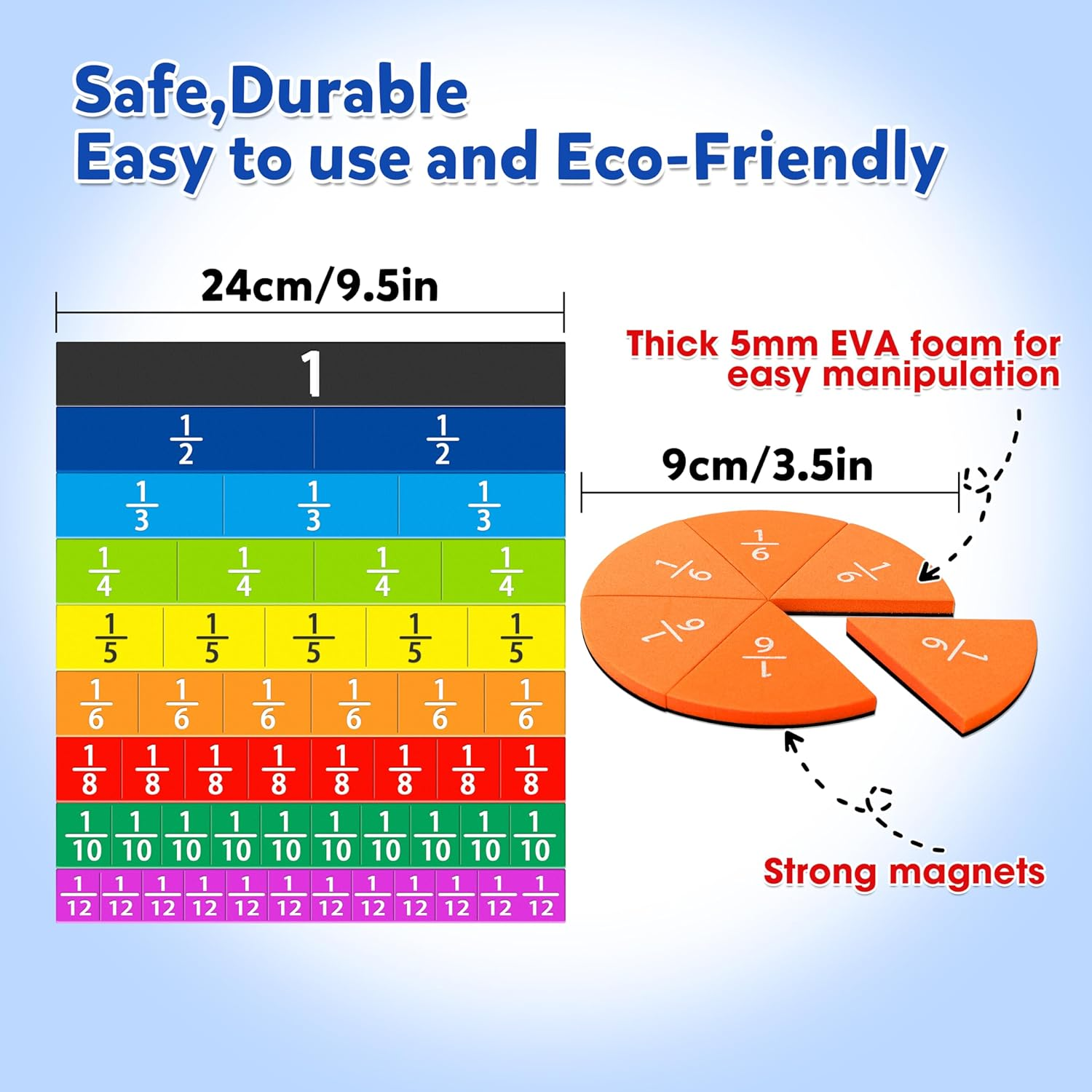 D-Fantix Magnetic Fraction Tiles & Fraction Circles Activity Set, Math Manipulatives for Elementary School, Fraction Manipulatives Montessori Learning Resources for Kids Students Homeschool Supplies image number 3