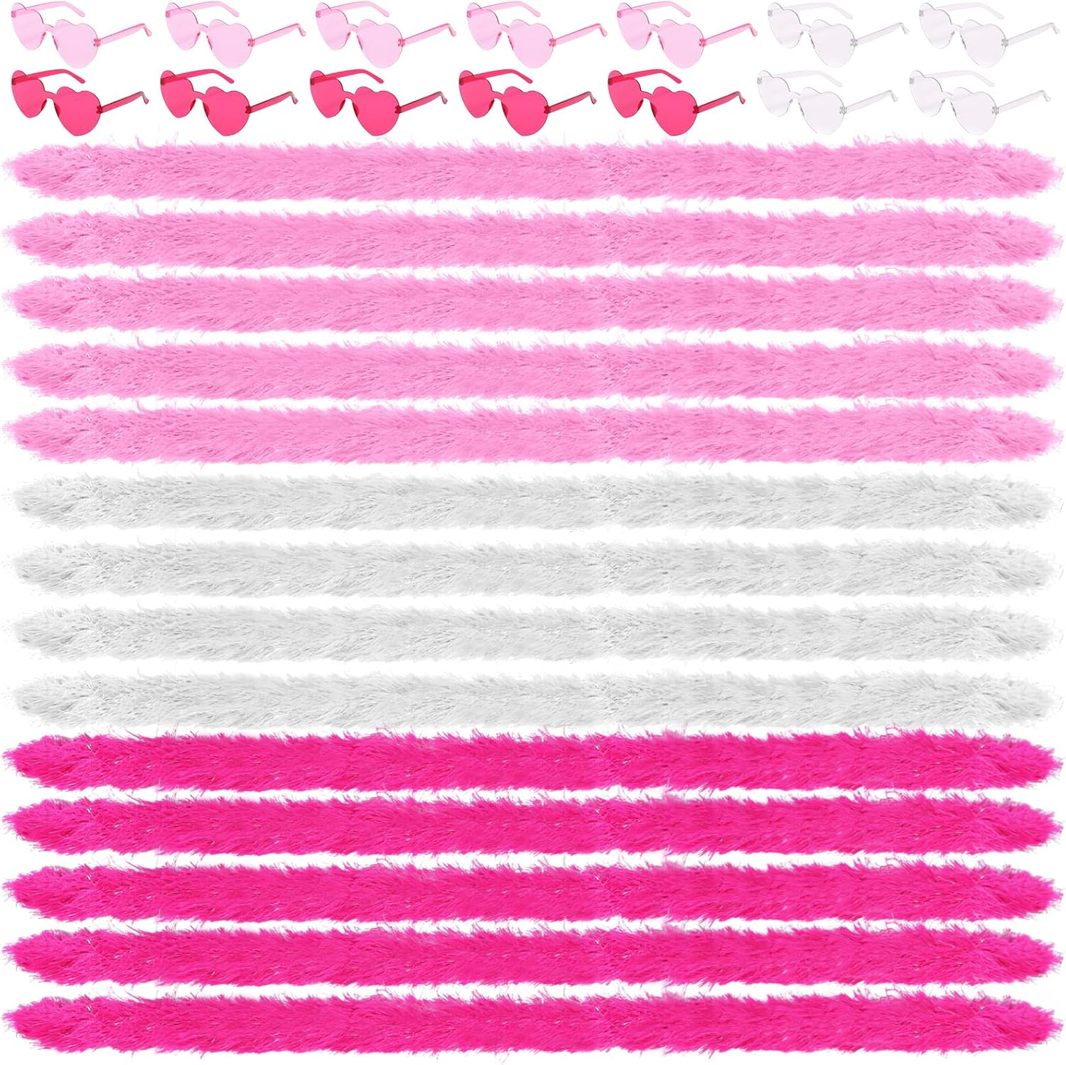 5 Ft 14Pcs Feather Boas and 14Pcs Heart Sunglasses Set Artificial Fluffy Boas Party Bulk for Women Bachelorette Party
