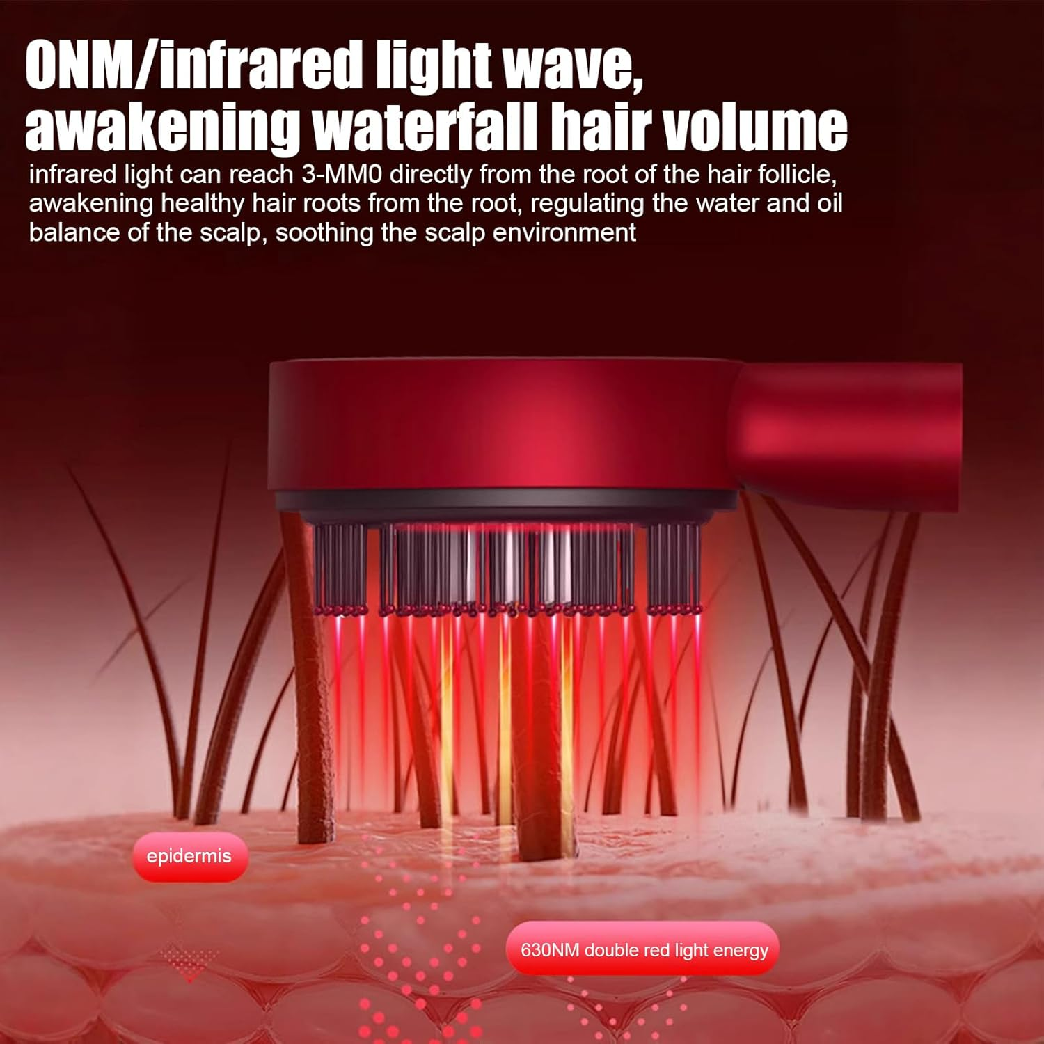 Hair Oil Applicator | Scalp Massager Hair Growth Electric - Comb Waterproof Rechargeable Vibrating Head Regrowth for Women Personal Care Beauty Home Travel - Red image number 6