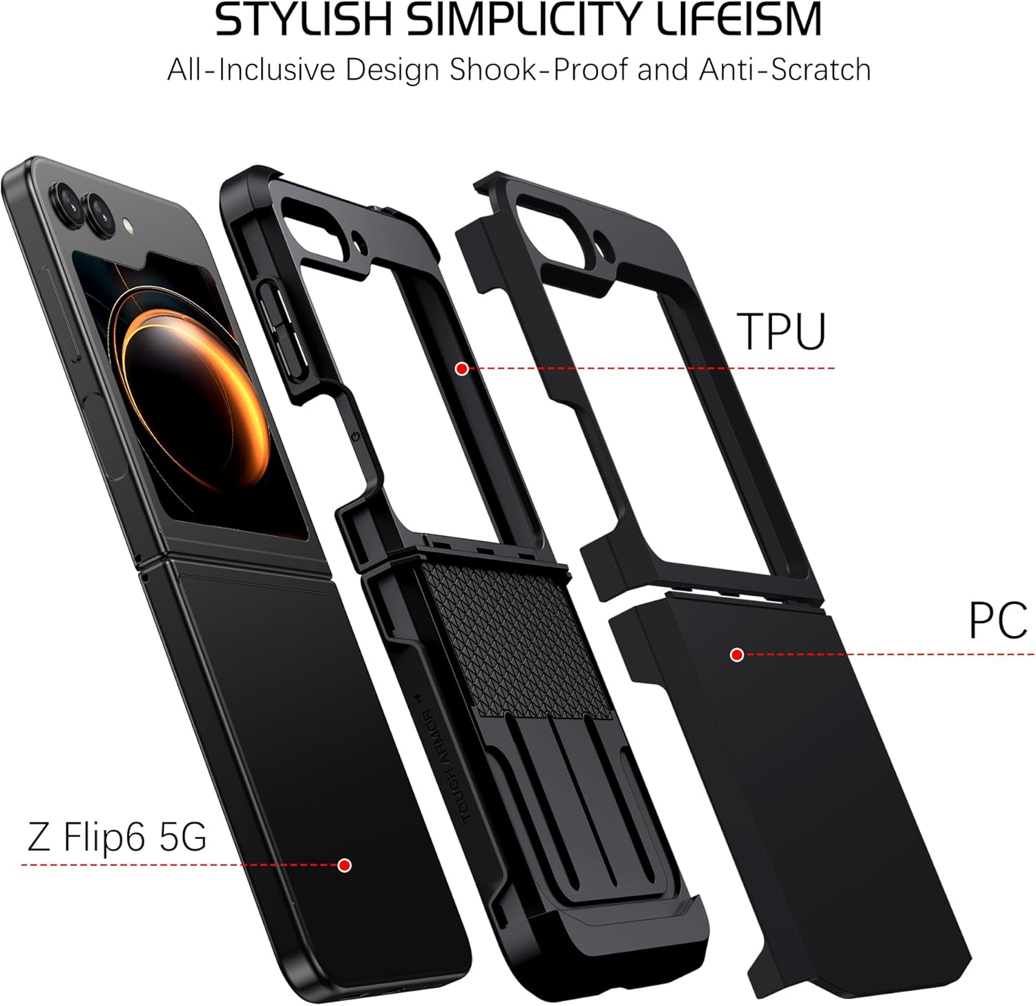 DOMAVER for Samsung Z Flip 6 / Flip 7 FE Case, Hinge Protective Case for Samsung Flip Men Women, Heavy Duty Shockproof Anti-Scratch Samsung Galaxy Z Flip 6 / Flip 7 FE Cover, Black image number 5