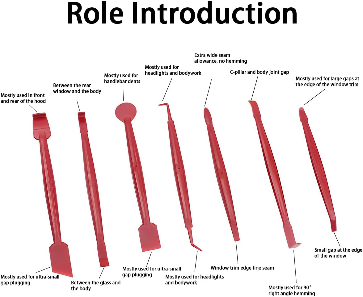 Car Wrapping Vinyl Tool Kit, Set of 7 Window Film Tint Miniature Squeegee, Auto Wrap Edge Trimming Stick, Curves Slot Corner Installing Tool for Vehicle Wraps and Stickers (Red) - Blue image number 4