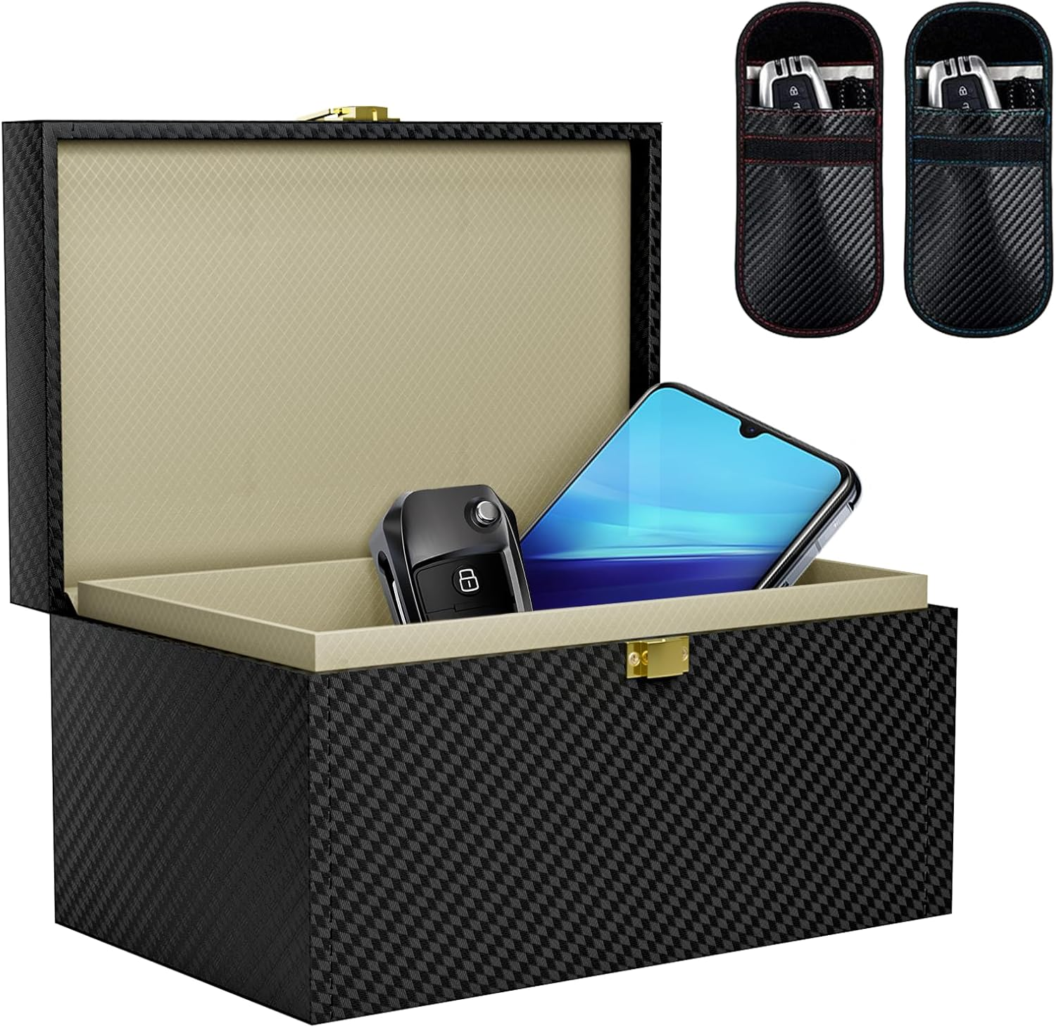 Faraday Box with 2 Faraday Bags, Keyless Entry Car Key Safe Protector, RFID Signal Blocking Pouch Cage for Keys and Phones, Faraday Cage Signal Blocker Box