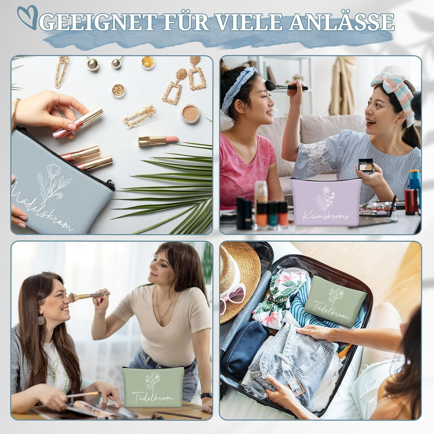 Geiserailie 3 Pieces Trousse De Maquillage Petite Trousse De Toilette Avec Inscription Zipp&eacute;e Portefeuille De Voyage Pour Femmes Et Filles, Three Colours image number 1