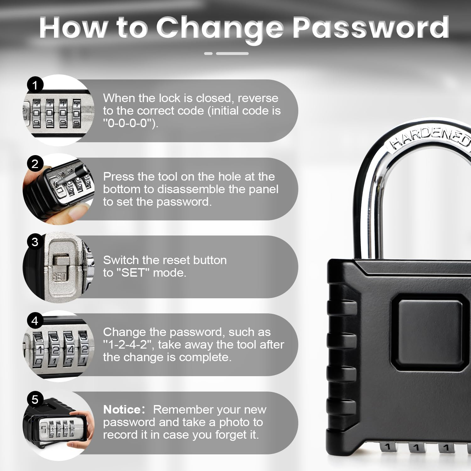 Xkimos Heavy Duty Padlock with Combination 52Mm 4 Digit, Combination Padlock with 8Mm Steel Shackle, [Weatherproof] Outdoor Padlock for Gym Lockers, for Doors, Garages, Gyms, Fences image number 2