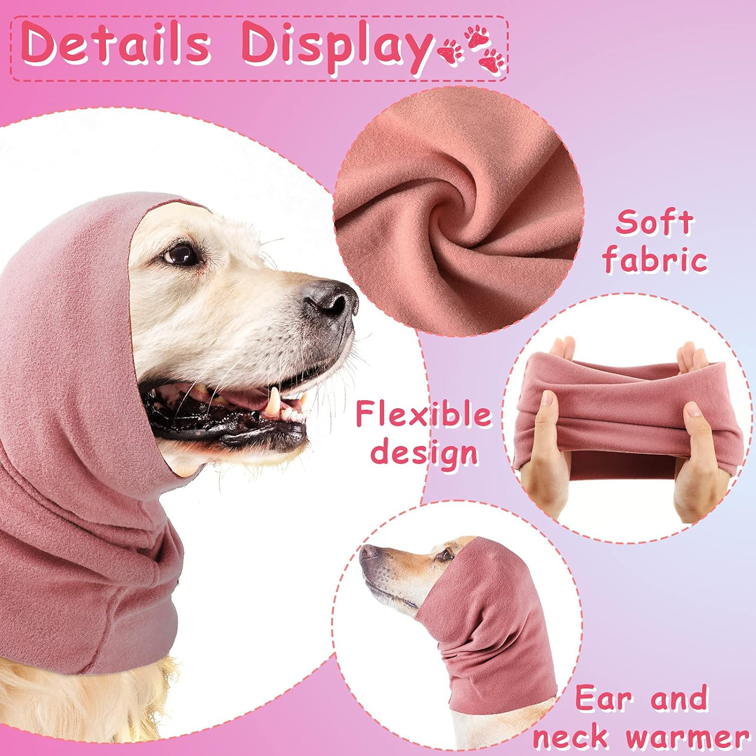 Sadnyy 3 Pcs Dog Ear Muffs Noise Protection Covers Hearing Wrap Earmuff Winter Scarf (Black, Pink, Purple,Small) image number 3