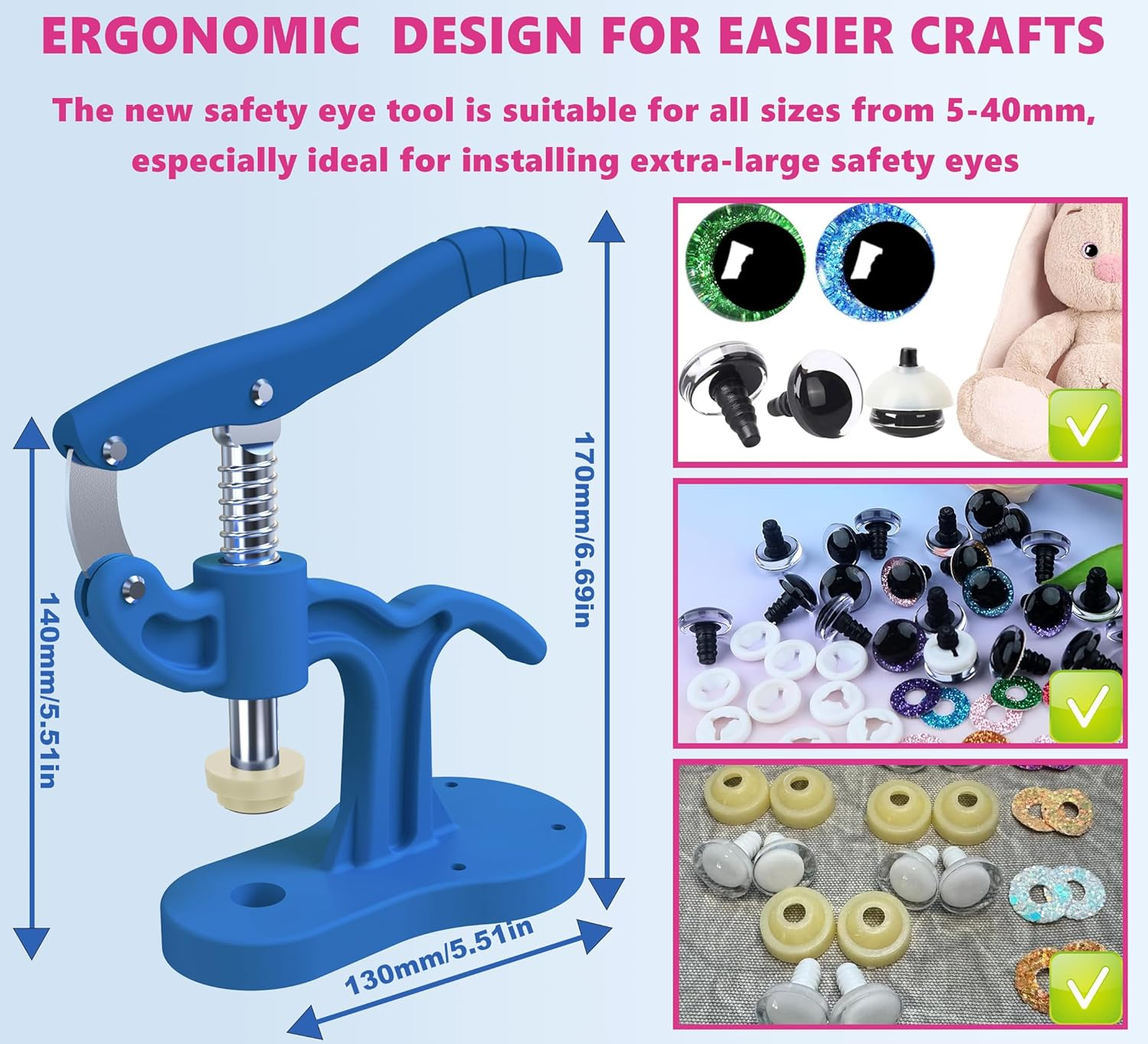 GEOCCI Safety Eye Tool Large Size Safety Eye Install Tool for Amigurumi Crochet & Stuffed 5-45Mm Animal Eyes Making Supplies Tool It Is More Helpful for Large Special Safety Eyes（1Pcs） image number 2