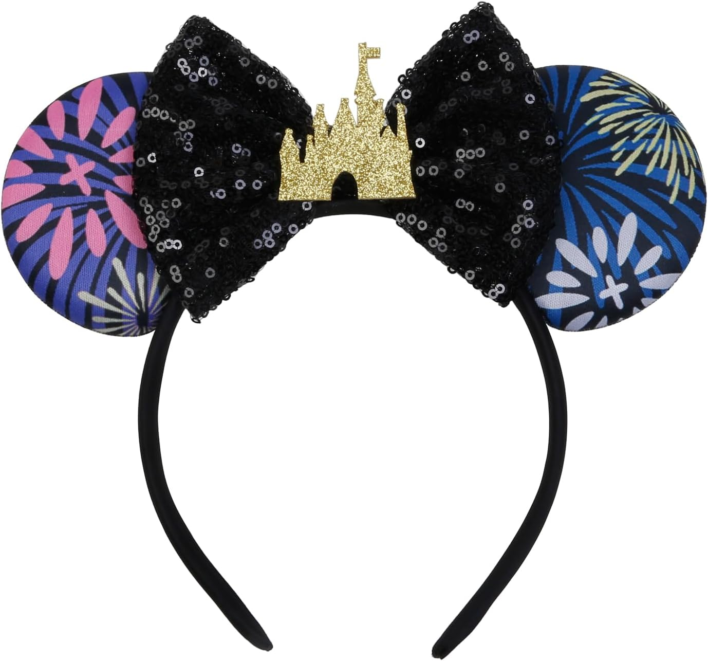 WOVOWOVO Halloween Maleficent Horns Ears Headband for Women Girls, Sequin Mouse Ears Head Band with Flame Purple Bow Decoration Hairband Party Princess Cosplay Hair Accessories Costume