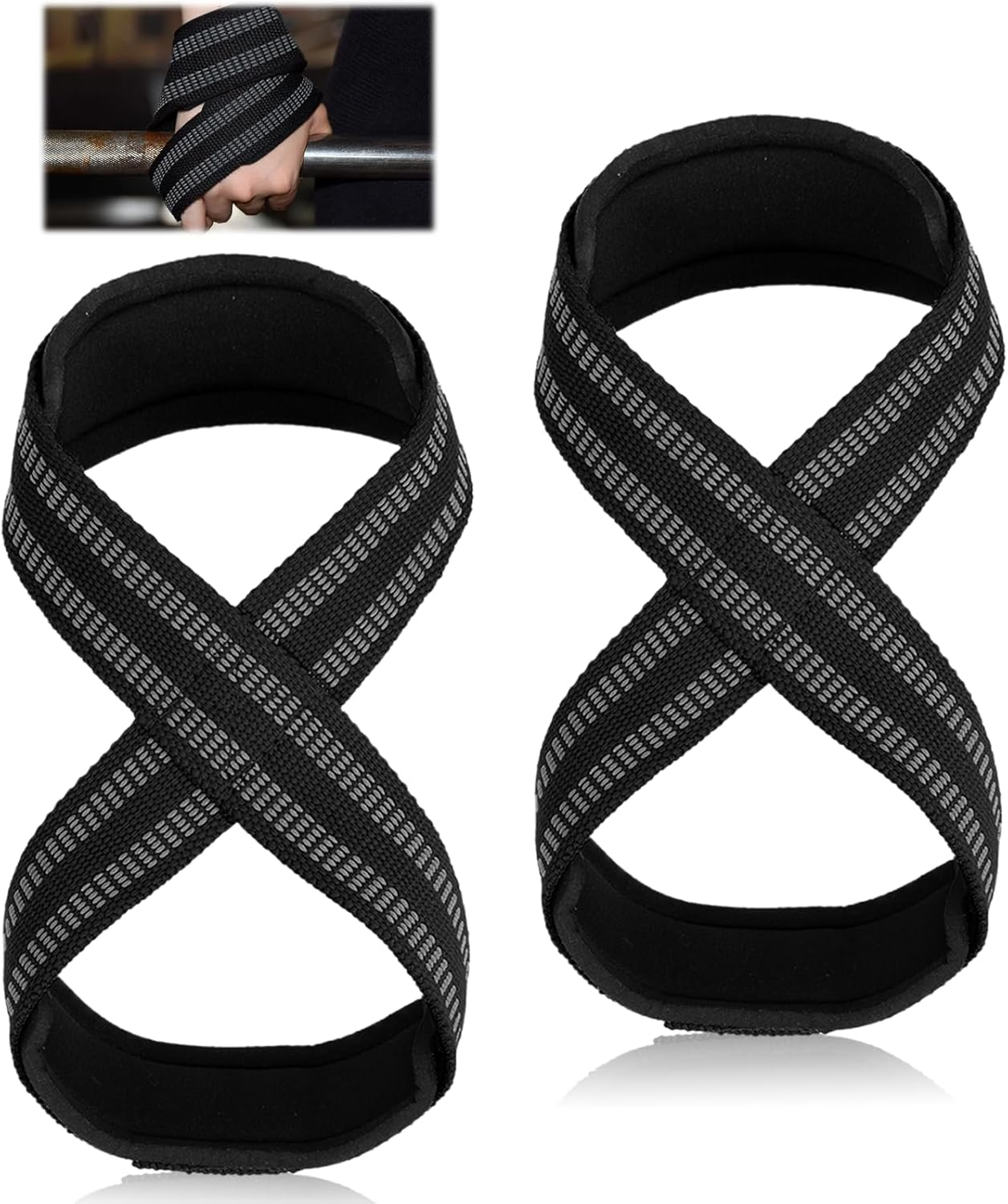 Figure 8 Lifting Straps for Deadlift & Weightlifting, Prevent Grip Slip Gym Wrist Belt with Cotton Ribbon Sponge Pad for Men and Women, Extra Grip Fits Shrugs Weight Lifting Cross Training image number 4