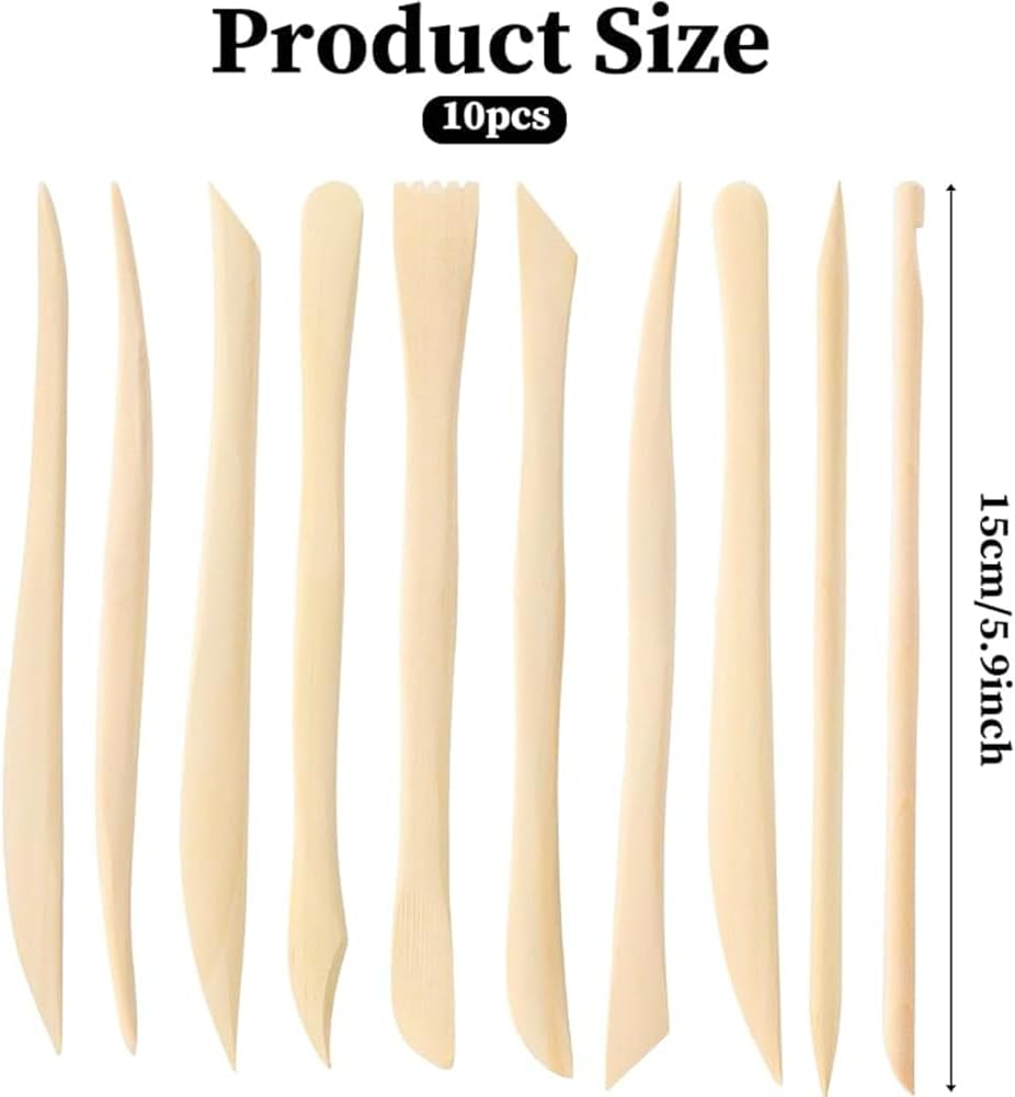 NYGHMY 10 PCS Wooden Clay Pottery Play Dough Modeling Tools, Double-Ended Pottery Clay Carving Tools for Carving, Shaping, Embossing, Smoothing, Cutting, Detailing image number 3