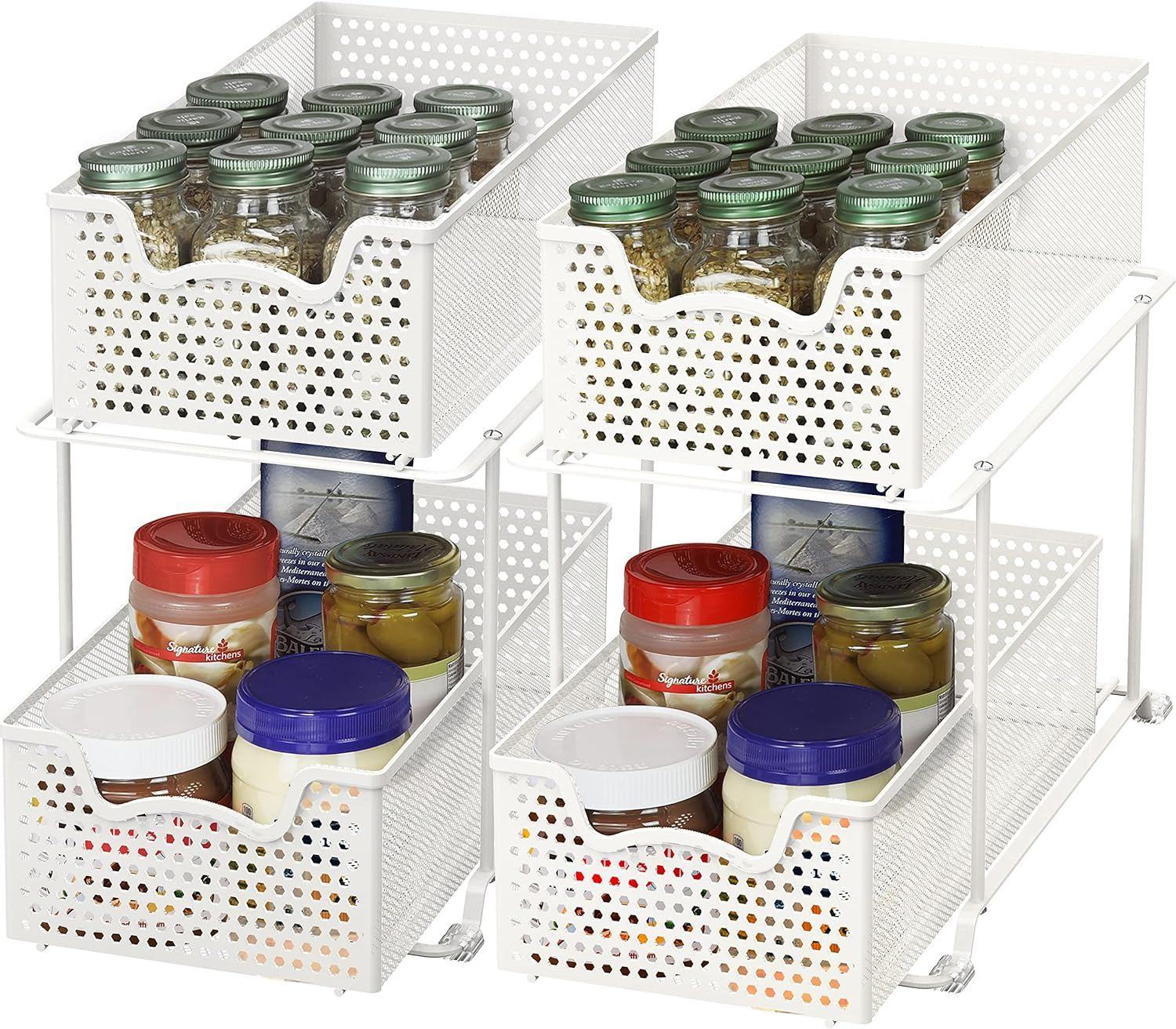 Simplehouseware 2 Pack 2 Tier Pull Out Sliding Drawer for under Sink Storage and Pantry Organiser, White