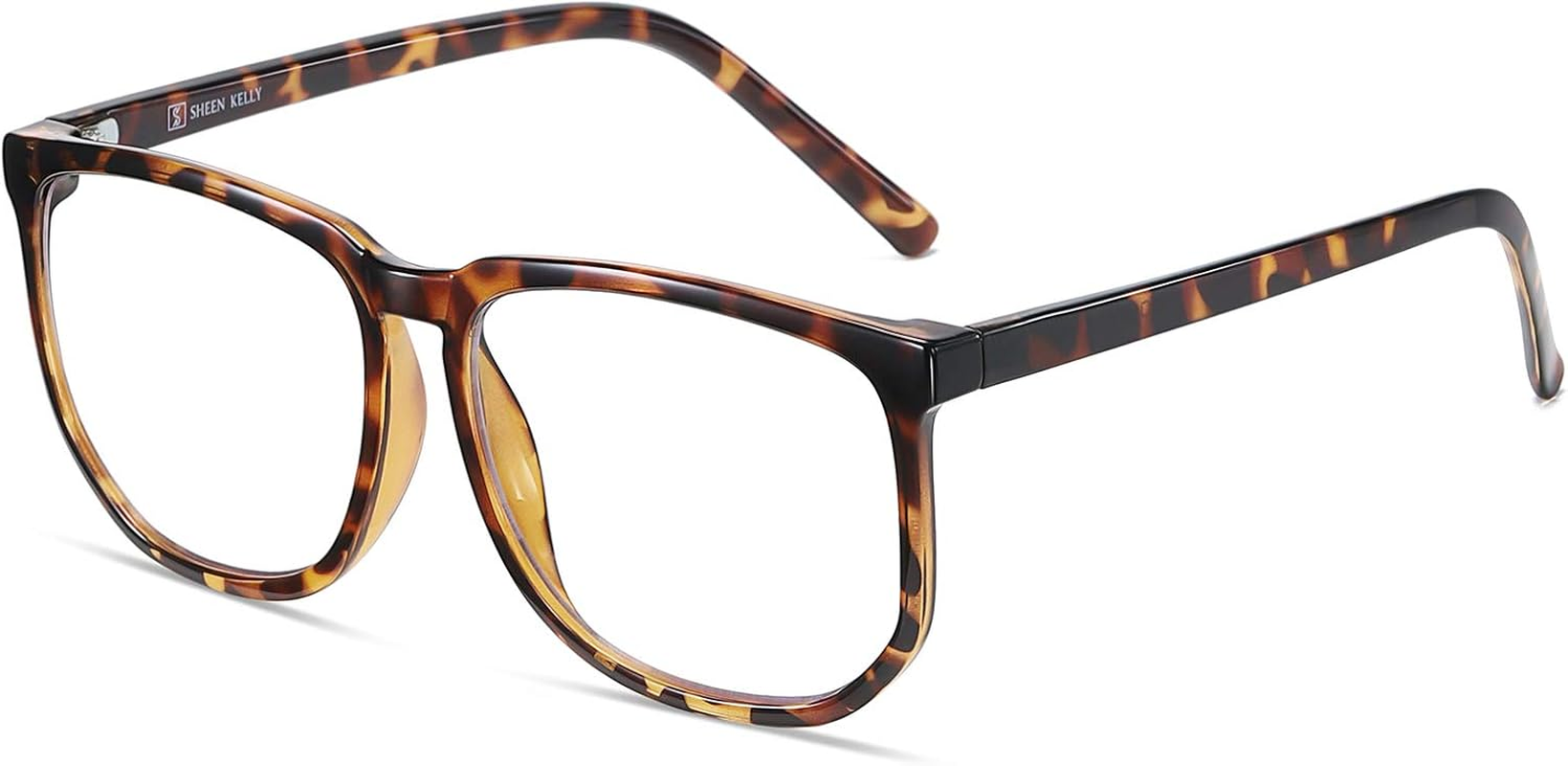 Oversiezd Large Frame Clear Lens Glasses anti Blue Light Square Anti-Fatigue Glasses Nerd Black/Tortoiseshell Tinted