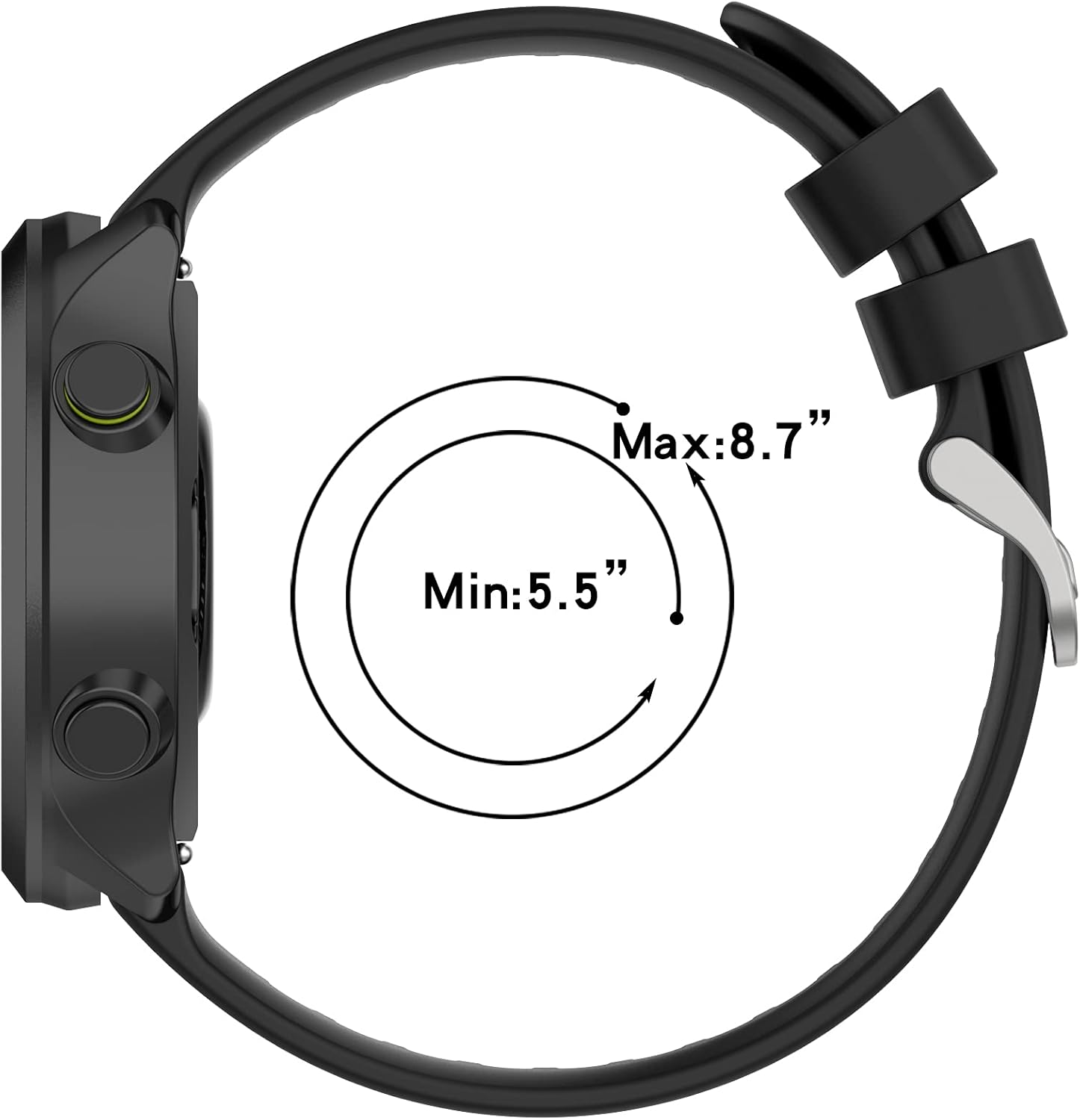 Soft Silicone Band Intended for Garmin Forerunner 55 Smartwatch Wristband, Replacement Bracelet Sport Strap Multicolor Selection Intended for Men/Women (Black) image number 2