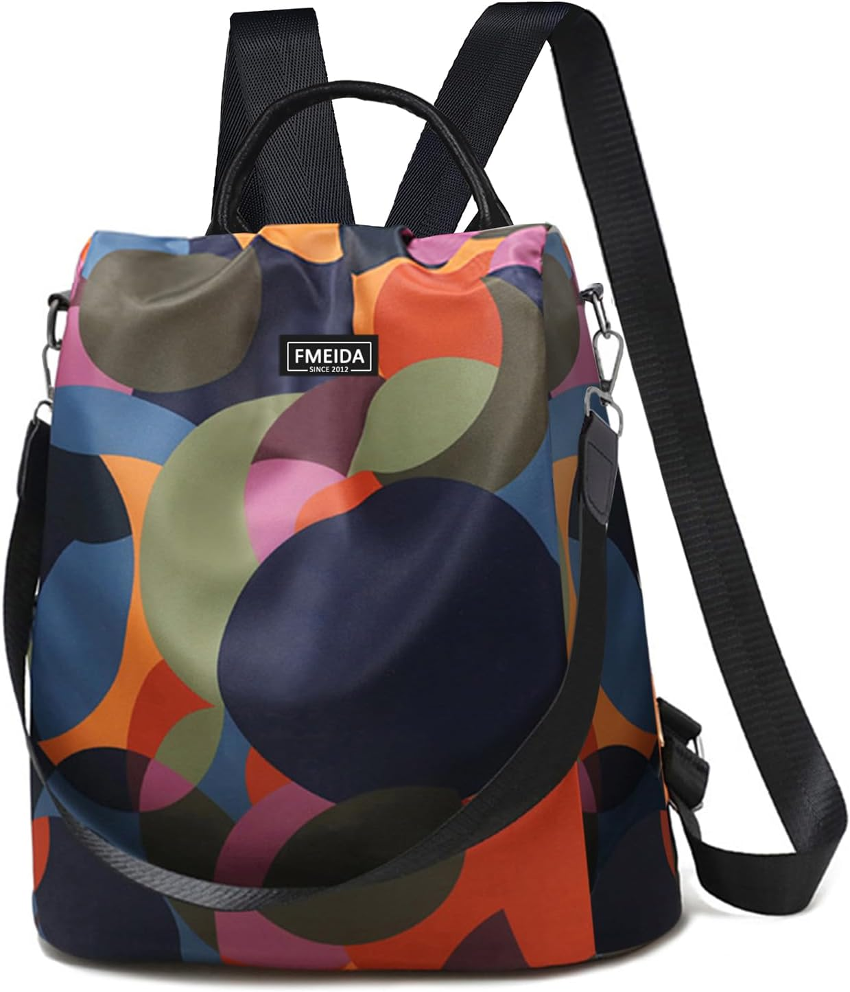 Fmeida Anti-Theft Backpack for Women, Waterproof Nylon Daypack Shoulder Bag Ladies Rucksack Handbags Lightweight Travel Bag School Bags Fashion Casual Backpacks Purse for Girls - Blue, White Flowers image number 3