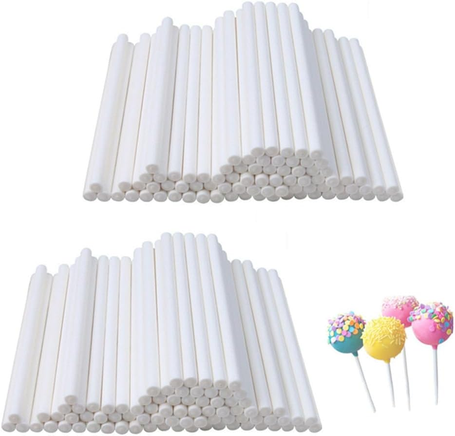 Cake Pop Sticks Lollipop Paper Sticks, Wanfoou 200 Pieces 6 Inch White Paper Lollipop, Cake Pop Stick,Paper Sticks for Chocolate,For Funny Lollipop Making,Cookies,Dessert