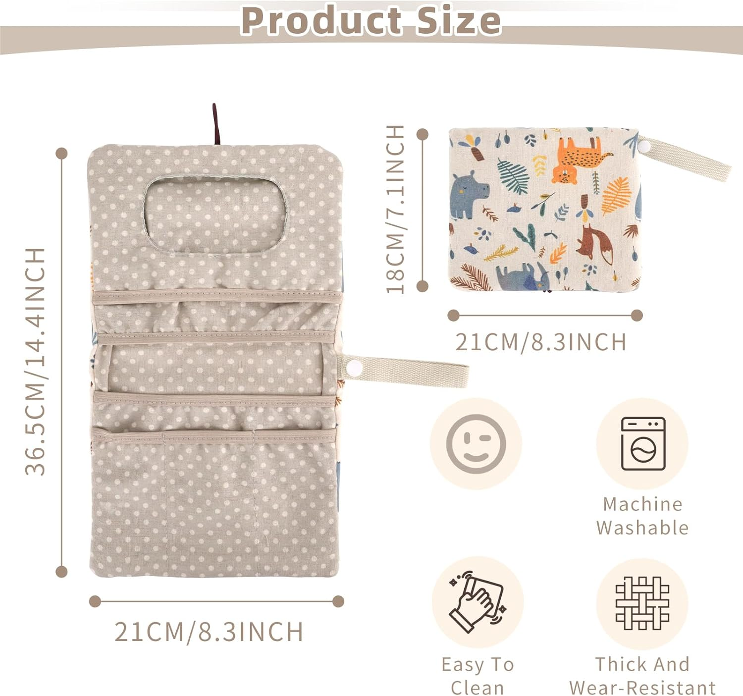 Nappy Bag Organiser and Cosmetic Bag 2-In-1, Nappy Bag for Travel, Small Changing Bag Organiser with Hanging Eyelet, Wet Wipes Bag, Changing Organiser on the Go - Animals image number 2