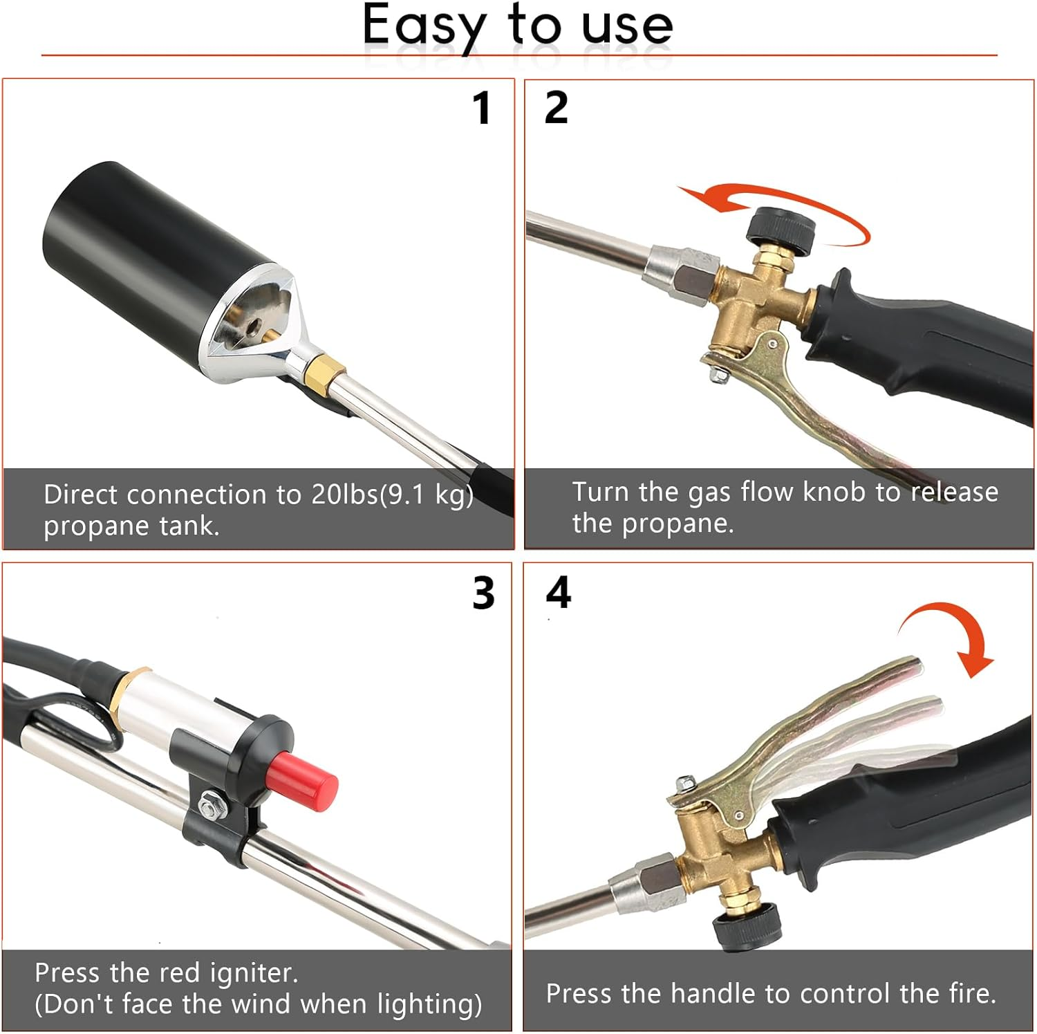 DASBET Propane Torch Weed Burner Kit | 500,000 BTU, Heavy Duty Wand with 7FT Hose and Turbo Trigger Igniter for Weed, Roofing, Roads, Snow Melting image number 2