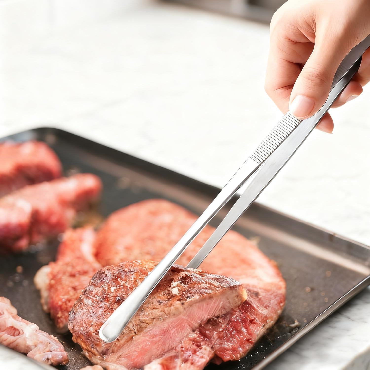 2 Pcs Kitchen Tweezers,12 Inch Stainless Steel Grill Tweezers Tongs for Cooking,Bbq,Repairing