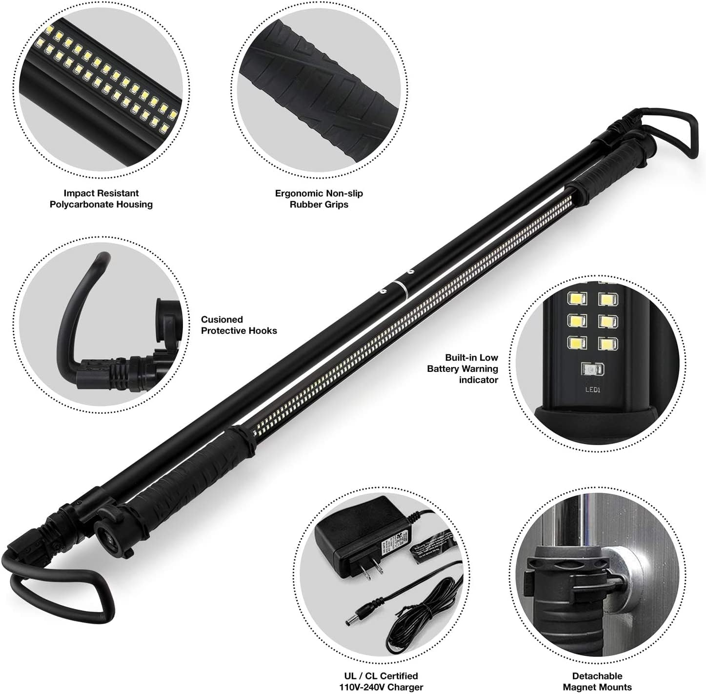 Neiko 40447A Rechargeable Underhood Work Light | 202 SMD LED Bulbs, 1,200 Lumens Max Brightness, 8,000 Mah Li-Ion Battery | 2 Brightness Modes, 1 Pack image number 6