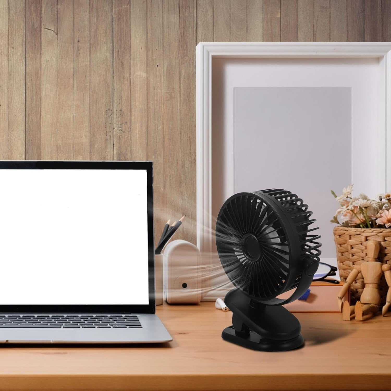 Cabilock Clip on Oscillating Mini Desk Fan USB Corded Table Fan Two-Speed Adjustment Sturdy Material Compact for Home Office Dorm Study Library Games Room Black image number 4