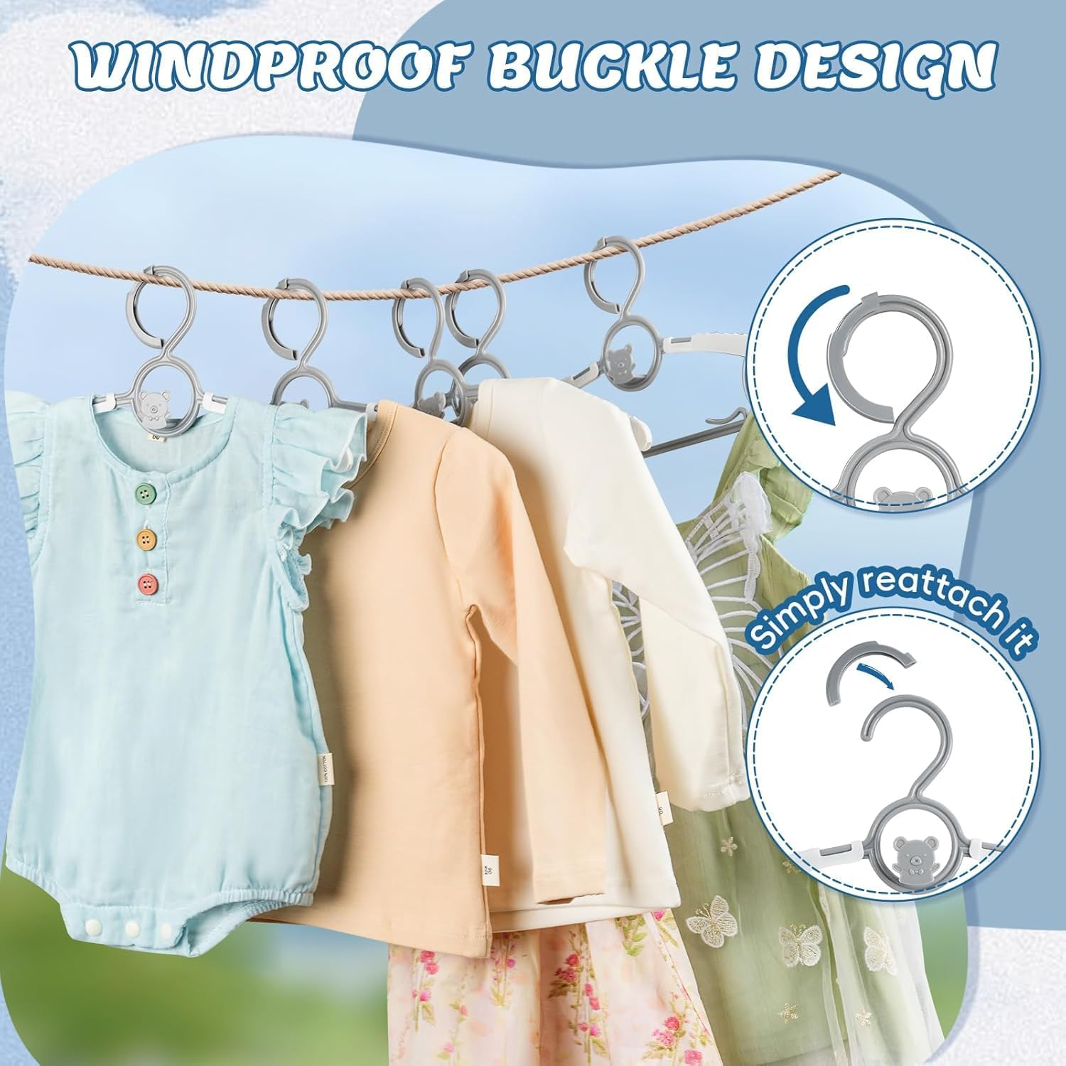 Kids Hangers 80 Pack Baby Hangers, Extendable & Adjustable Kid Hangers， Non-Slip Plastic Baby Clothes Hangers for Kids Infant Child - Stackable Hangers for Baby Clothes Grey Toddler Hangers (80 Pack) image number 6