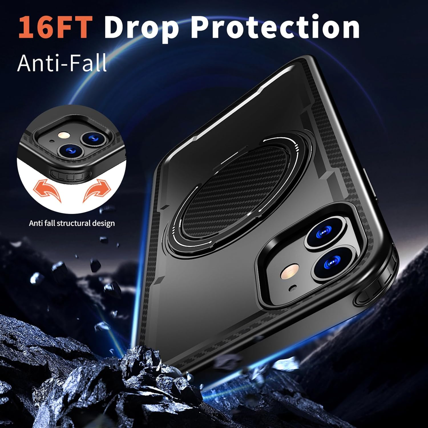 Lumobrilla for Iphone 11 Case,Iphone XR Case [360&deg; Rotate Ring Stand][Compatible with Magsafe] Military-Grade Protection Anti-Fingerprint Anti-Scratch Phone Case for Iphone 11/Iphone Xr,Black image number 2