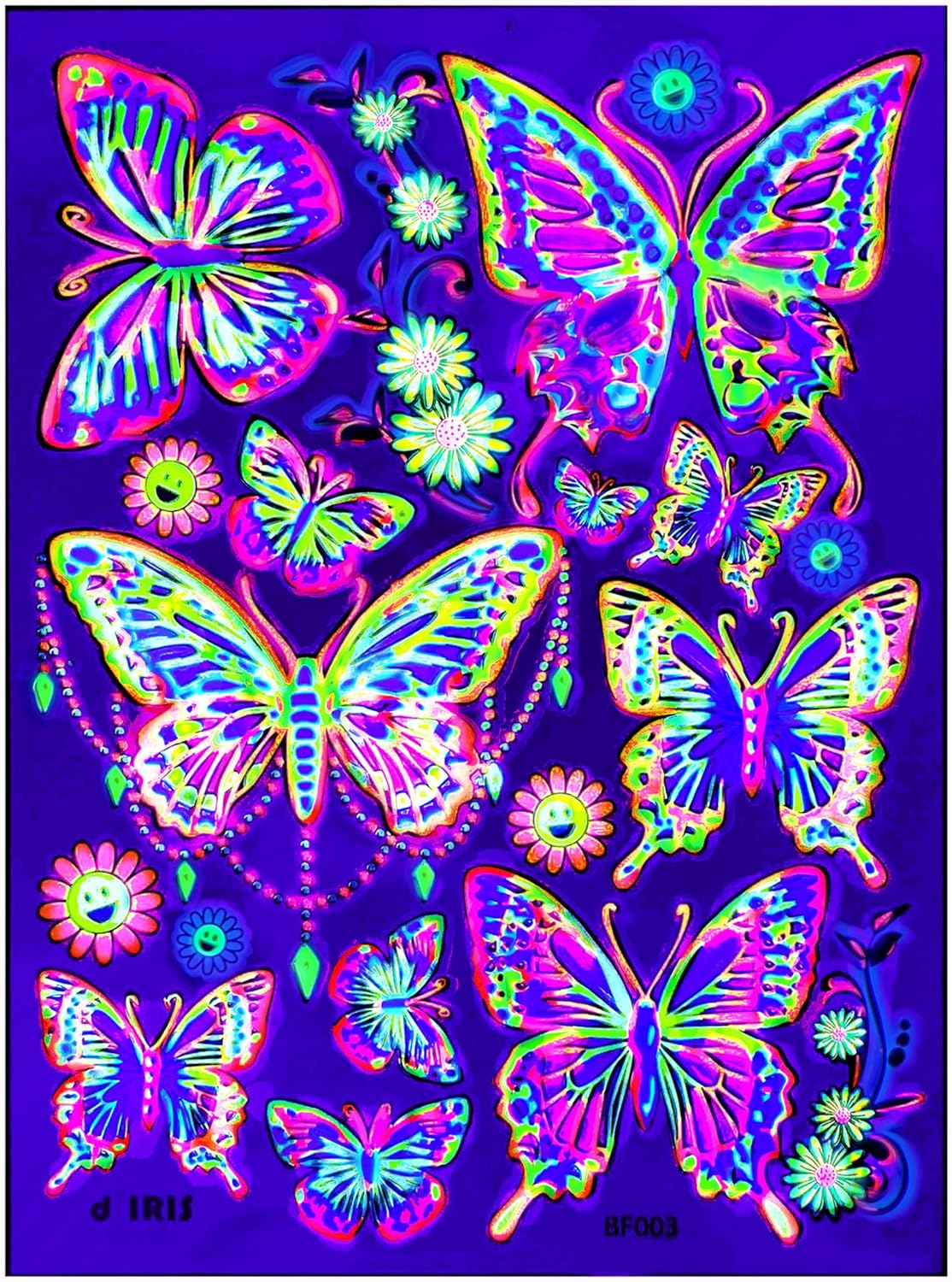 Temporary Blacklight Tattoos- Neon Green Weed 420 Leaf Design Body UV Blacklight Reactive Rave Festival Music EDC EDM Party Tattoo