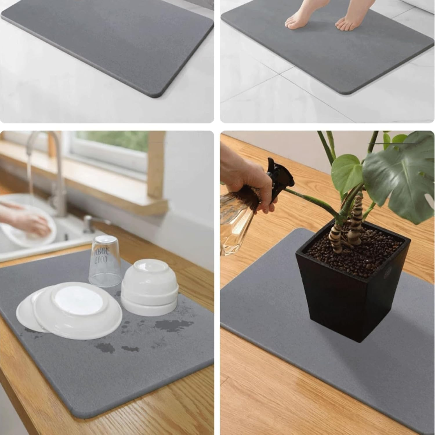 Stone Bath Mat, Diatomaceous Earth Non-Slip Shower Mat, Quick Drying Diatomite Bath Stone Mat for Bathroom Floor -Super Absorbent, Natural, Easy to Clean (30X40X0.9 Cm,Grey)