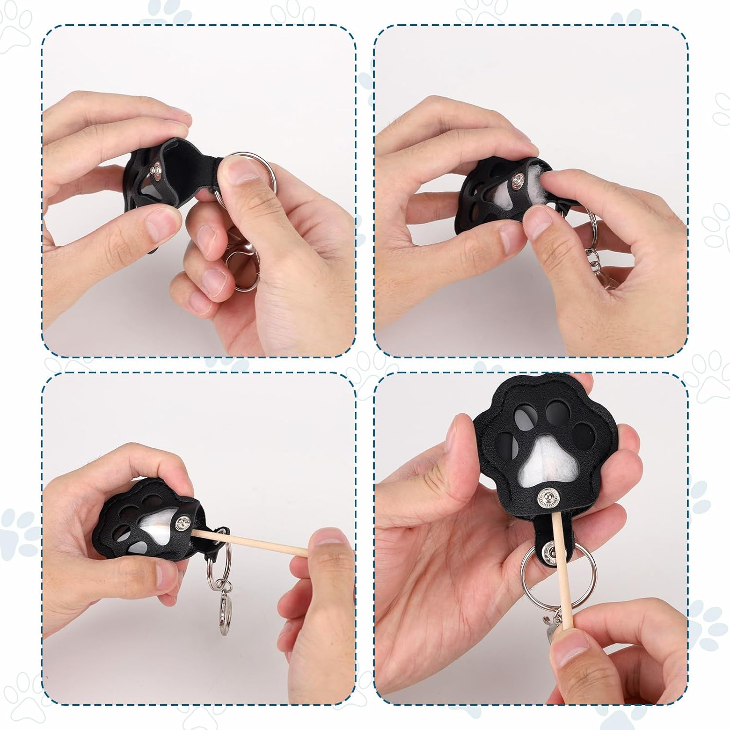 3Pcs Dog Fur Storage Keychains, Durable Leather Pet Memorial Keychain Cute Paw Shaped Keyring for Dogs & Cats Pet Hair Collection Keepsake (Black, Gray, Red)