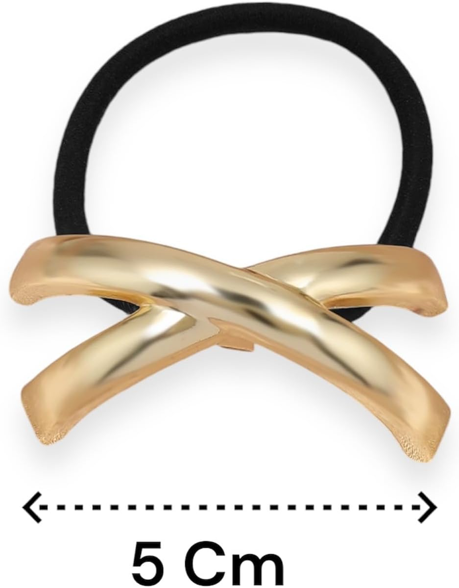 Bottega Della Principessa - Metal Hair Scrunchie Gold, Hair Accessories for Women Gold, Hair Bobbles with Golden Metal Plate, Pack of 3 image number 1