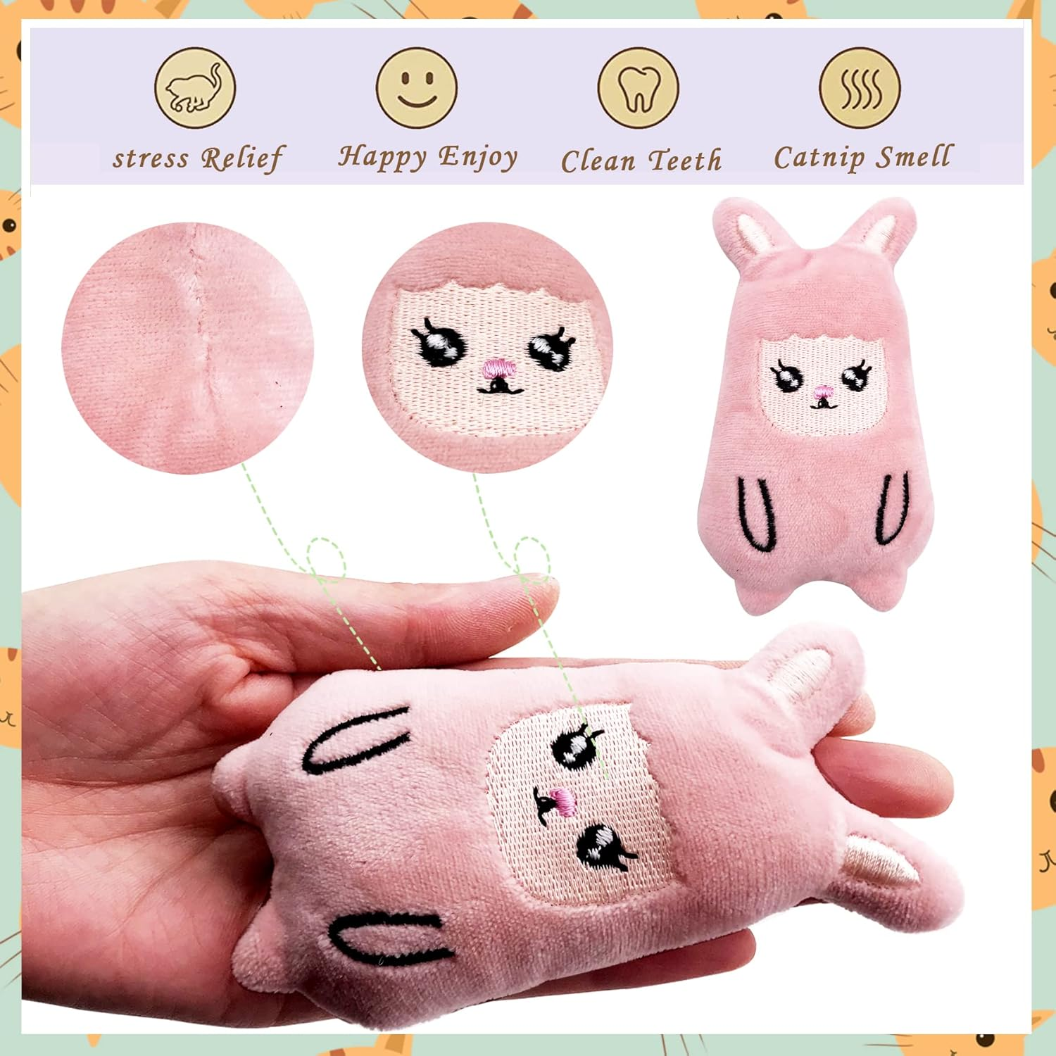 6Pcs Cat Catnip Toys with Bell for Indoor Cats Interactive Plush Stuffed Kitten Chew Bite Kick Toys Kitty Relieve Stress Cat Lovers Gifts - E Set10Pcs Fruit Animal Mixed image number 7