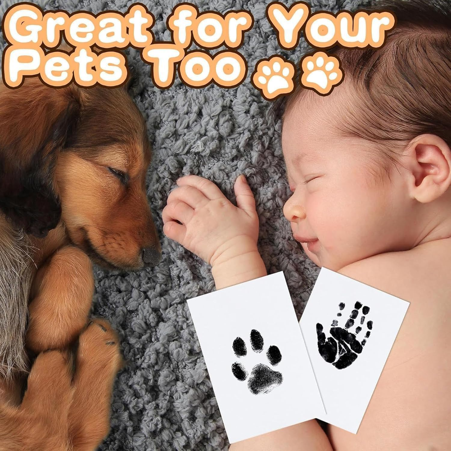 4-Pack Inkless Hand and Footprint Kit - Ink Pad for Baby Hand and Footprints - Dog Paw&Nose Print Kit Newborn Baby Handprint Kit Baby with 4 Ink Pads and 8 Imprint Cards image number 4