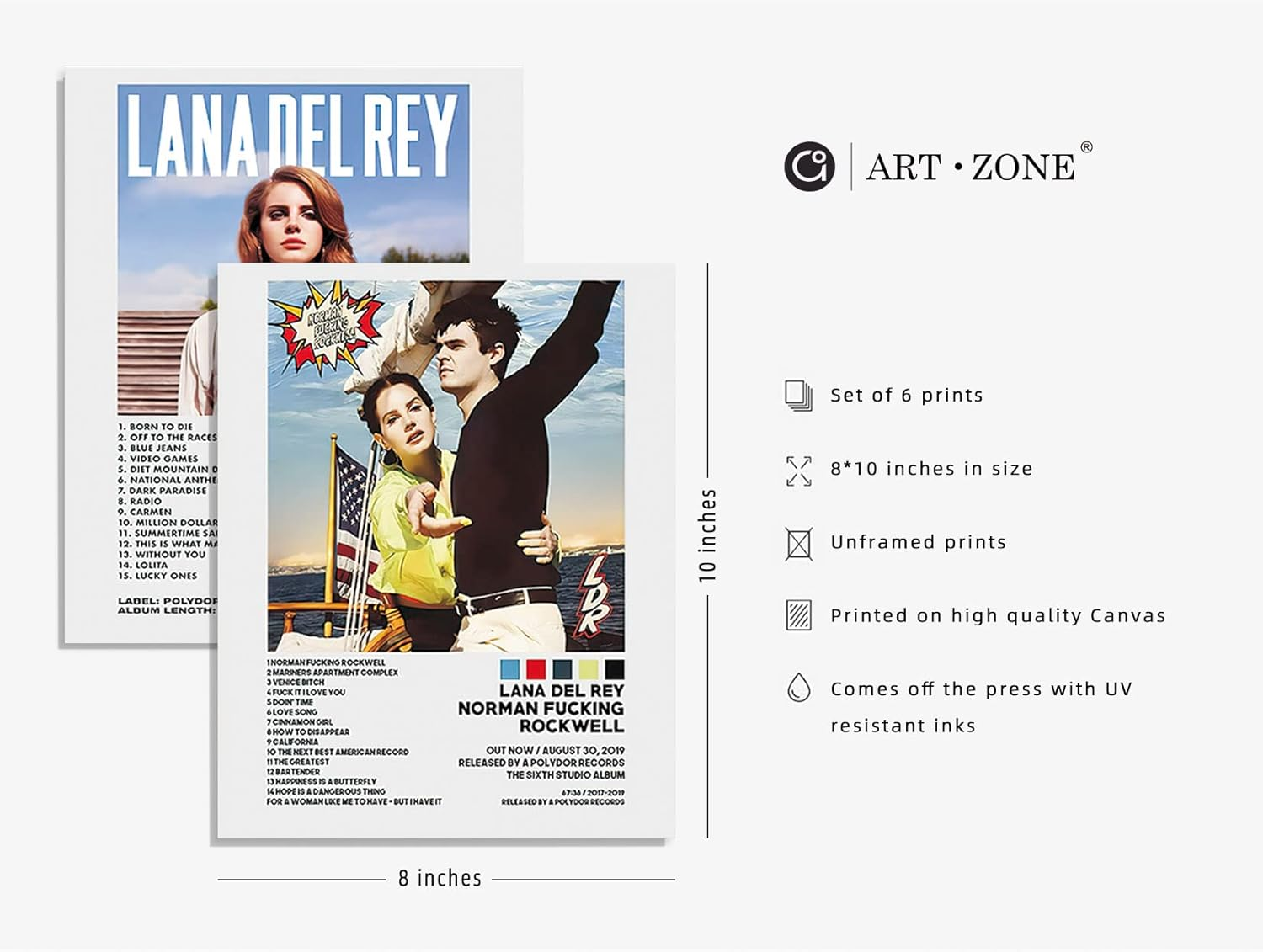 A ART&middot;ZONE Lana Del Rey Posters 8X10 Canvas Prints Unframed Set of 6 Wall Art Room Decor Bjork Poster Records for Aesthetic Album Cover Print D/ Blue image number 6