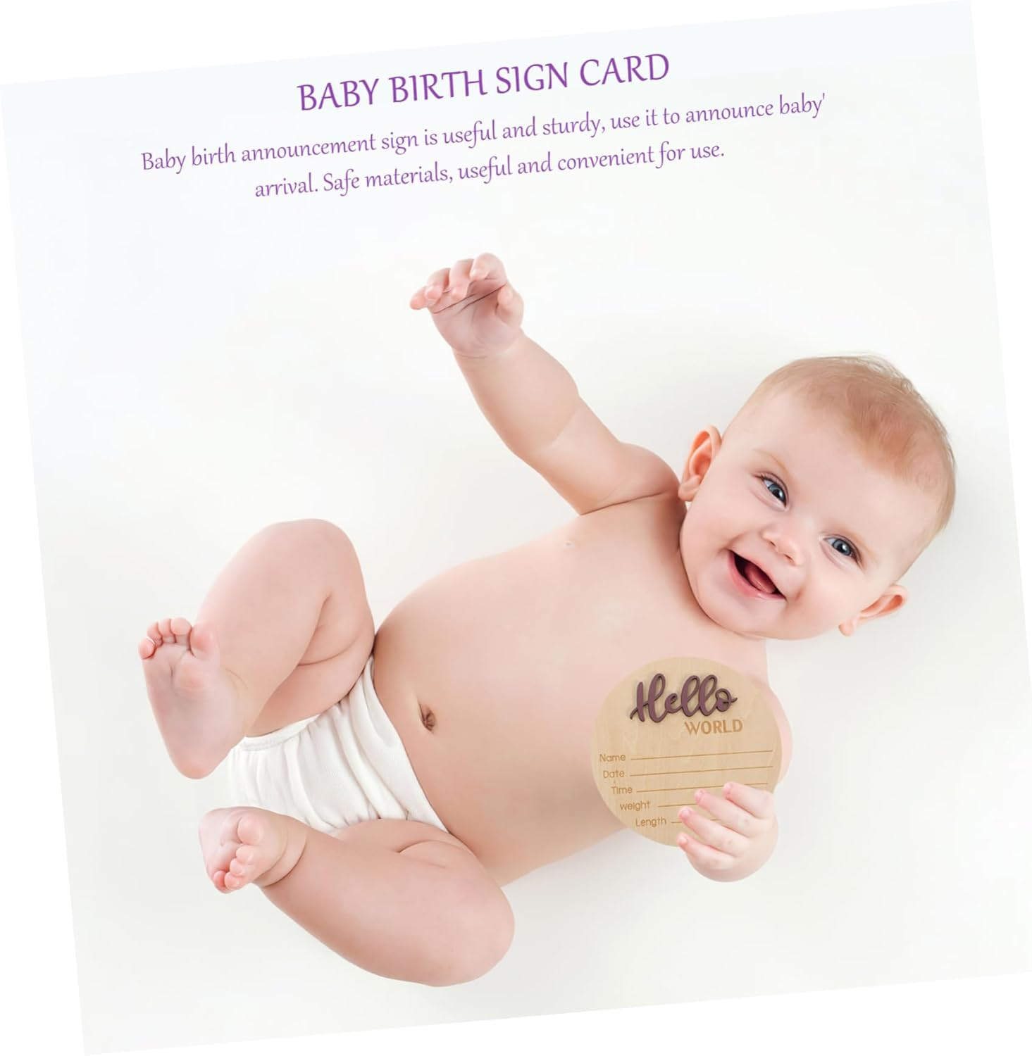 Wooden Birth Announcement Sign for Newborn round Baby Name Sign for Photography Prop Made of Natural Wood for Baby Shower and Keepsake image number 3