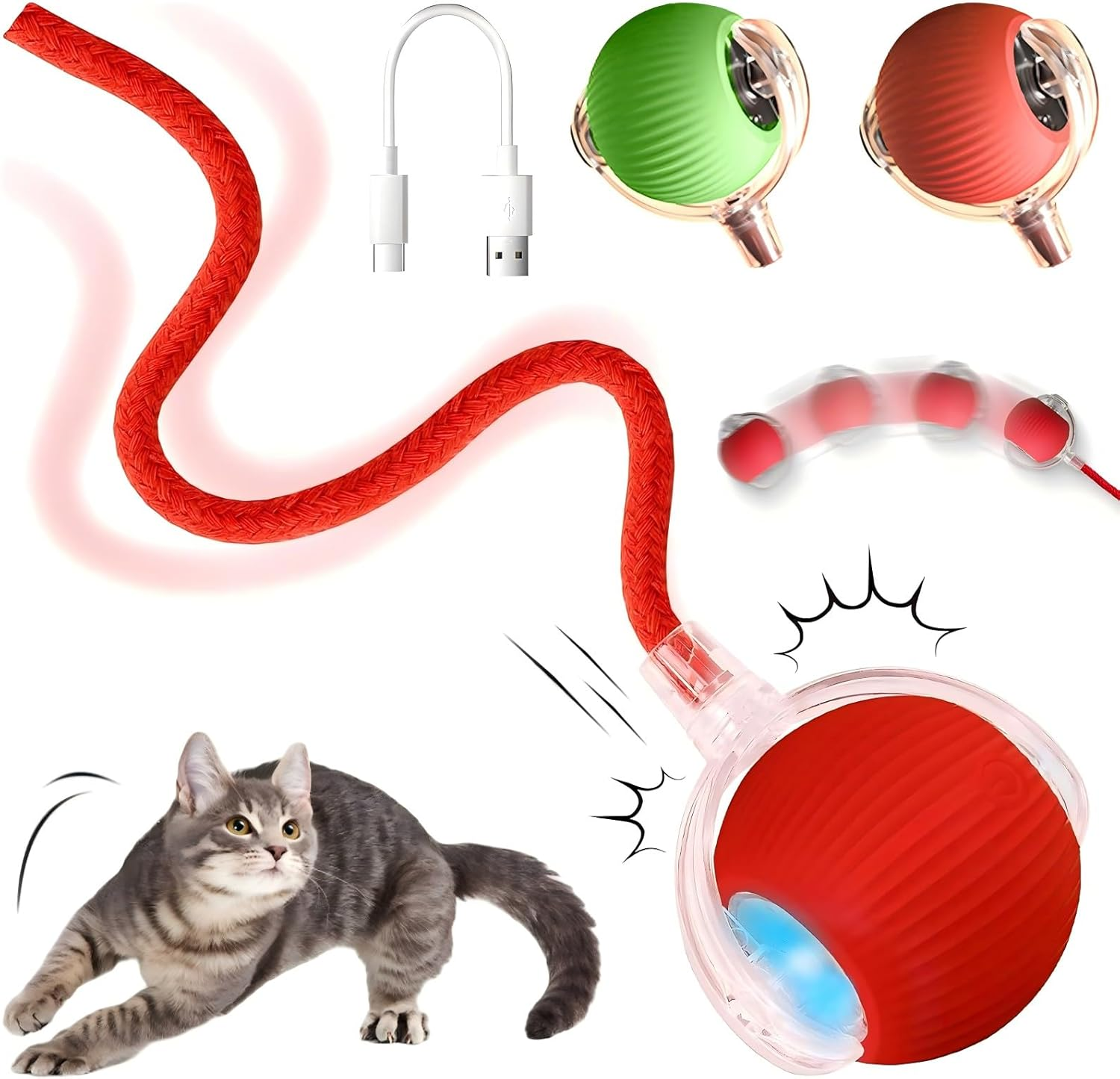 Cat'S Toy, Interactive Cat & Dog Toys for Indoor, 2025 New Agility Move Cat Balls, Automatic Cat/Kitten Toys for Bored Indoor Adult Cats, Motion Activated Cat Balls, Cat'S Favorite Gift (Green)