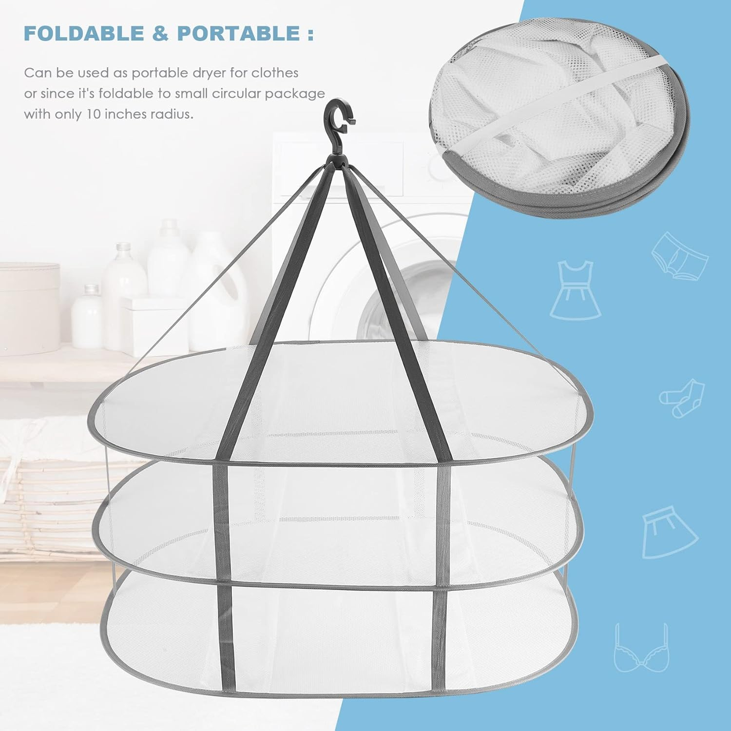 Qeunrtiy 3-Tier Sweater Drying Rack Hanging Clothes Hanging Dryer Laundry Mesh Drying Rack, Foldable Clothing Dryer Racks