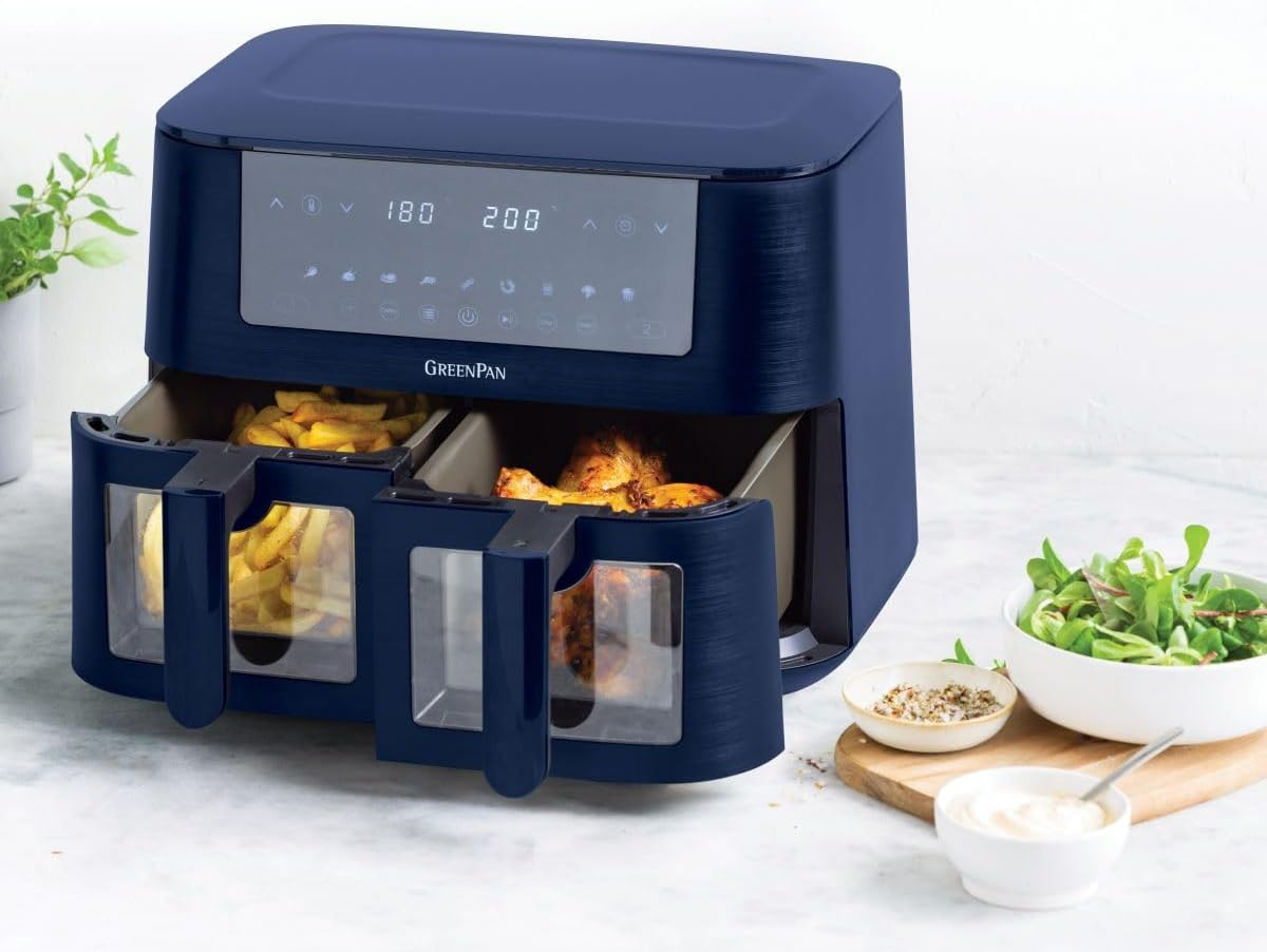 Greenpan Bistro Dual Zone Airfryer, Oxford Blue, Healthy Ceramic Non-Stick Coating, 2 X 4L Baskets, 9 One-Touch Presets image number 2
