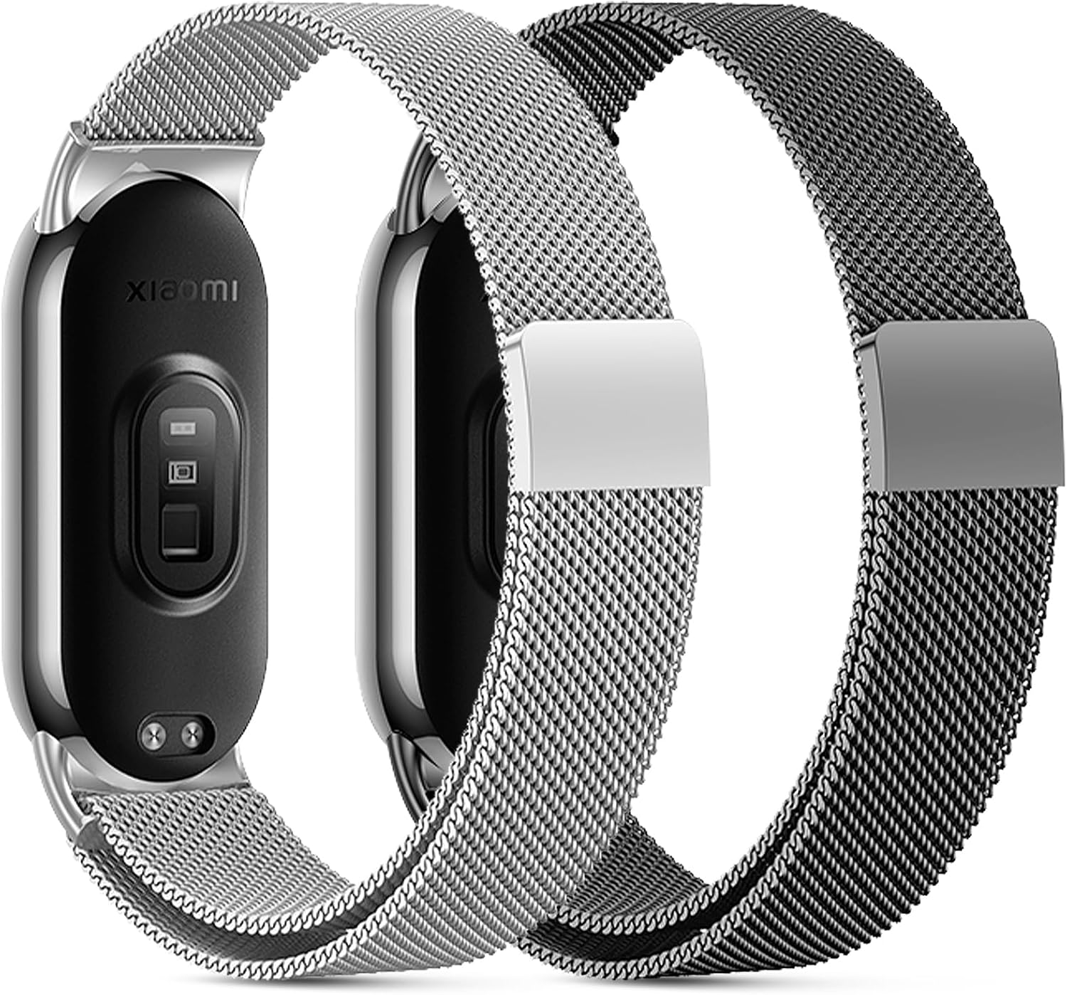 CHANRASI Pack of 2 Replacement Wristbands Compatible with Xiaomi Mi Band 9/8 Women Men Adjustable Metal Bracelets Made of Stainless Steel for Xiaomi Mi Band 9/8 Black Silver image number 3