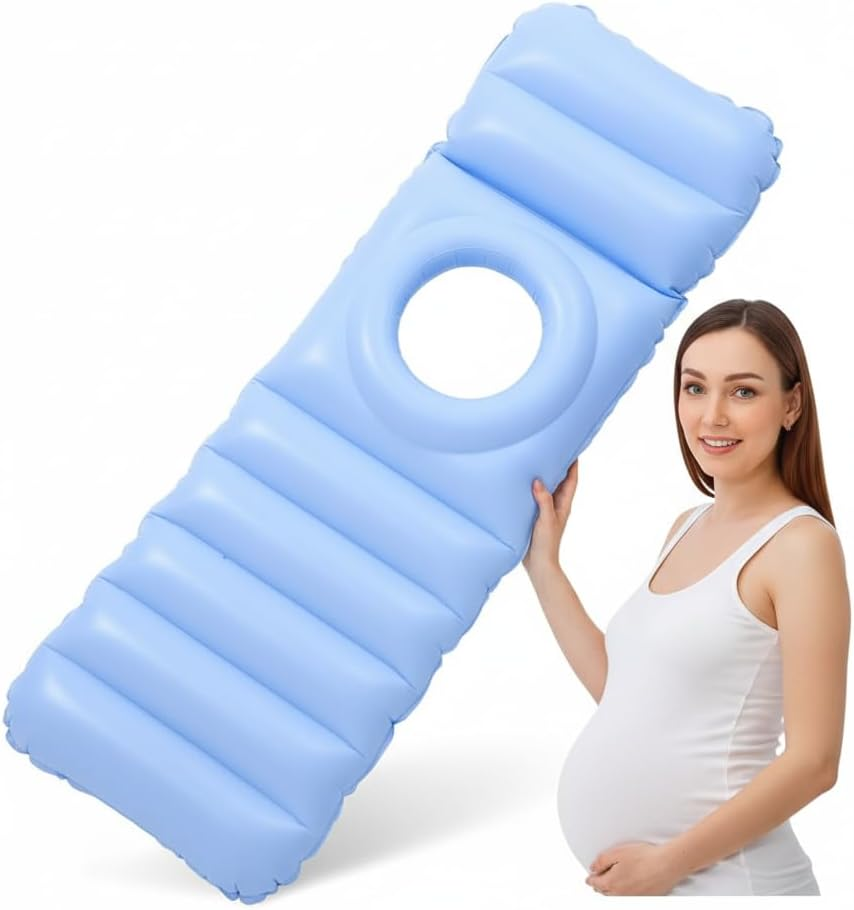 Inflatable Pregnancy Pillow &ndash; Full Body Maternity Airbed with Tummy Hole &ndash; Comfort & Support for Sleeping, Yoga, Massage, Rest, Prenatal Pain Relief, Bump Support & Relaxation (Blue)