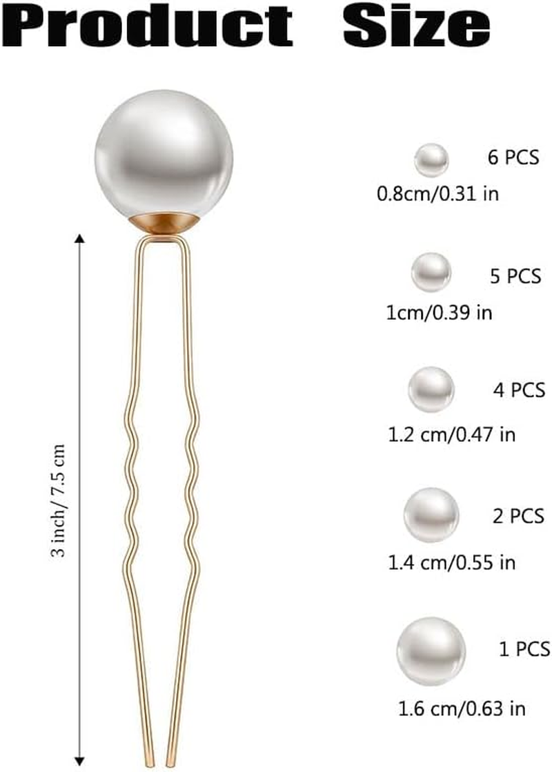 18 Pcs Wedding Pearl Hair Pins,Pearl Hair Pins Bridal Wedding Pearl Hair Accessories,White Pearl Bobby Clips for Brides and Bridesmaids Hair Style (Golden) image number 3