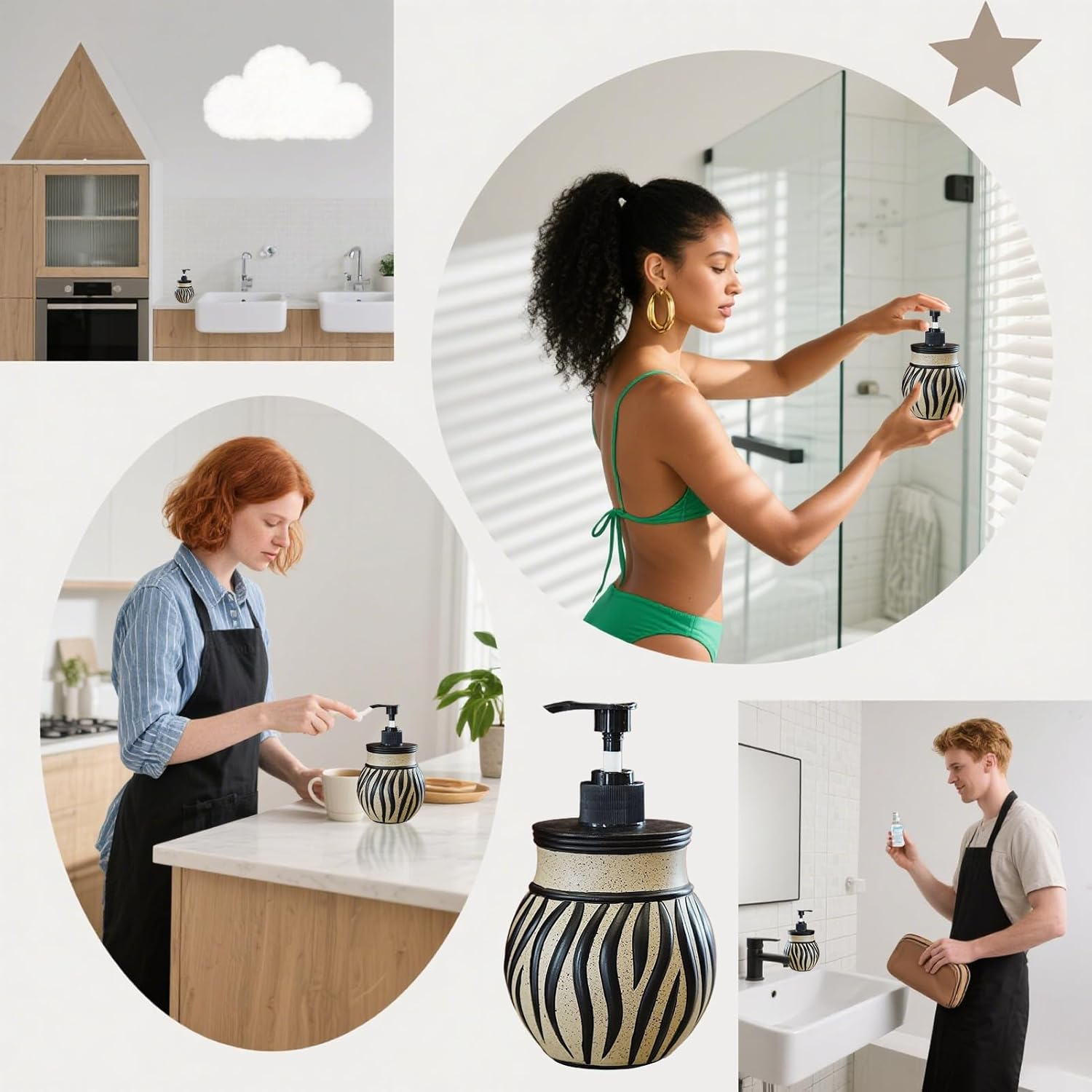 Soap Dispenser Bathroom - Zebra Pattern Soap Dispenser for Bathroom,400Ml Retro Bottle Container Refillable Pump Decorative for Worktop Shower Oil Conditioner Home Lotion image number 1